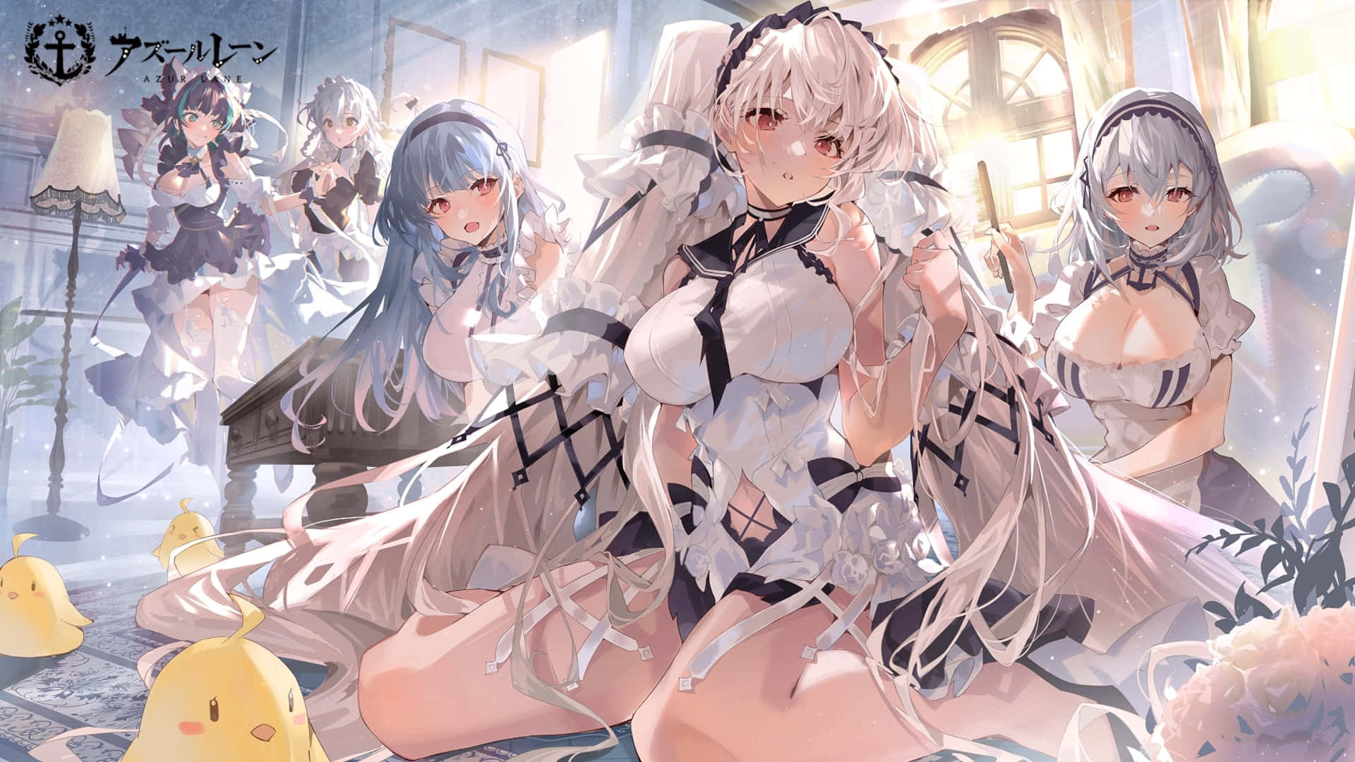 Mavi Saçlı ve Ördekli Anime Kızları Duvar Kağıdı