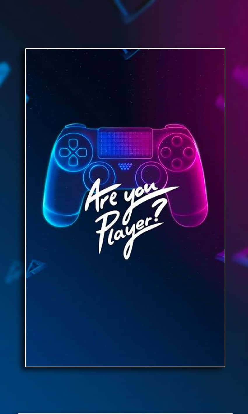 Mavi ve mor bir PS4 kumandası ve 'oyuncu musun?' yazısı Duvar Kağıdı