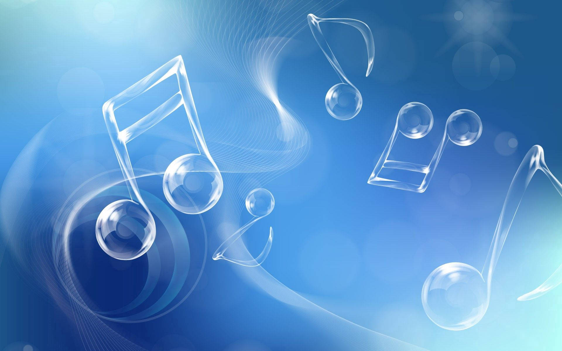 Mavi bir arka planda süzülen müzik notaları.