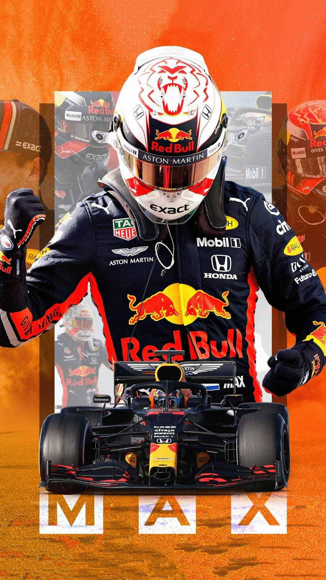 Max Verstappen Kendine Özgü Red Bull Aracıyla Yarışıyor Duvar Kağıdı