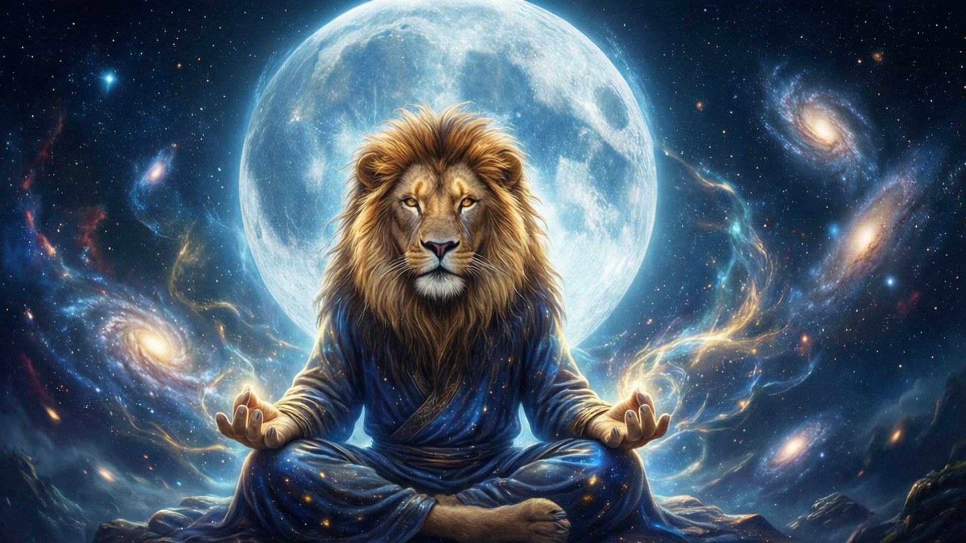Meditasyon Yapan Kozmik Aslan Duvar Kağıdı