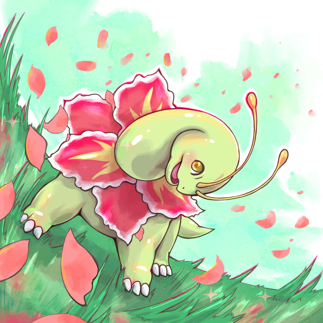 Meganium Pokemon Rüzgarlı Gün İllüstrasyonu Duvar Kağıdı