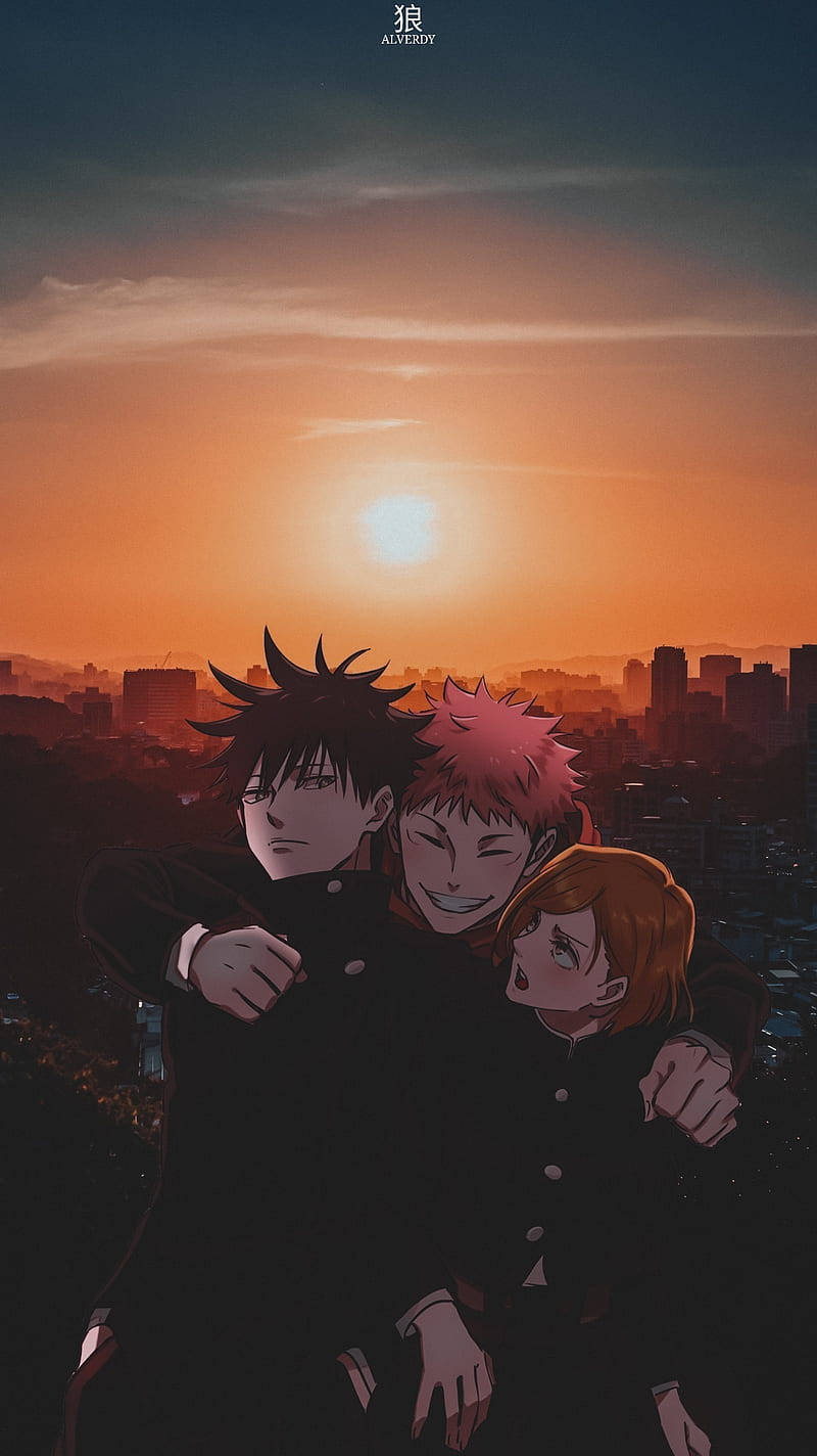 Megumi Yuji Nobara Anime Estetiği Gün Batımı Duvar Kağıdı