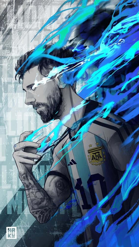Messi iPhone Mavi Alevli Fanart Duvar Kağıdı