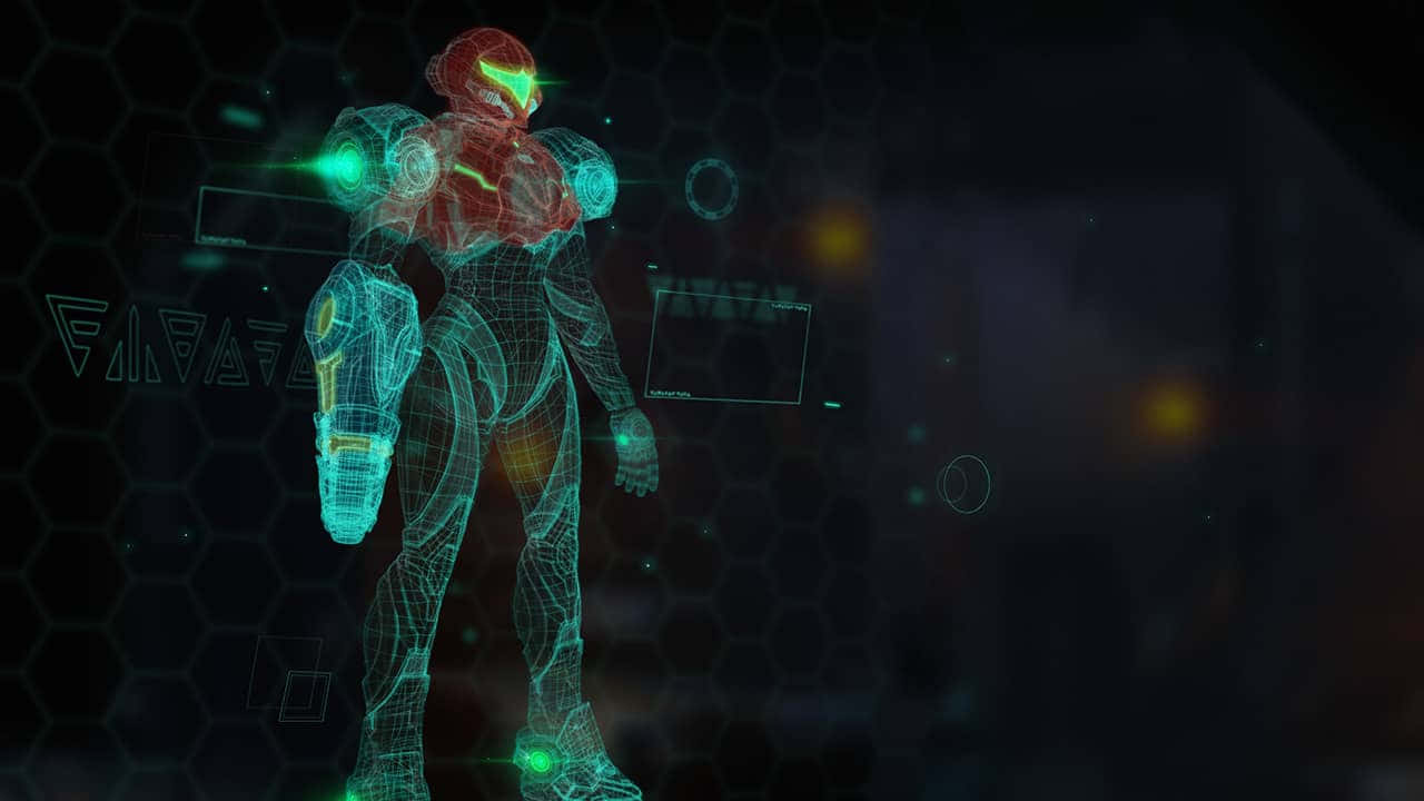Metroid Dread Samus Aran Neon Mavi Duvar Kağıdı