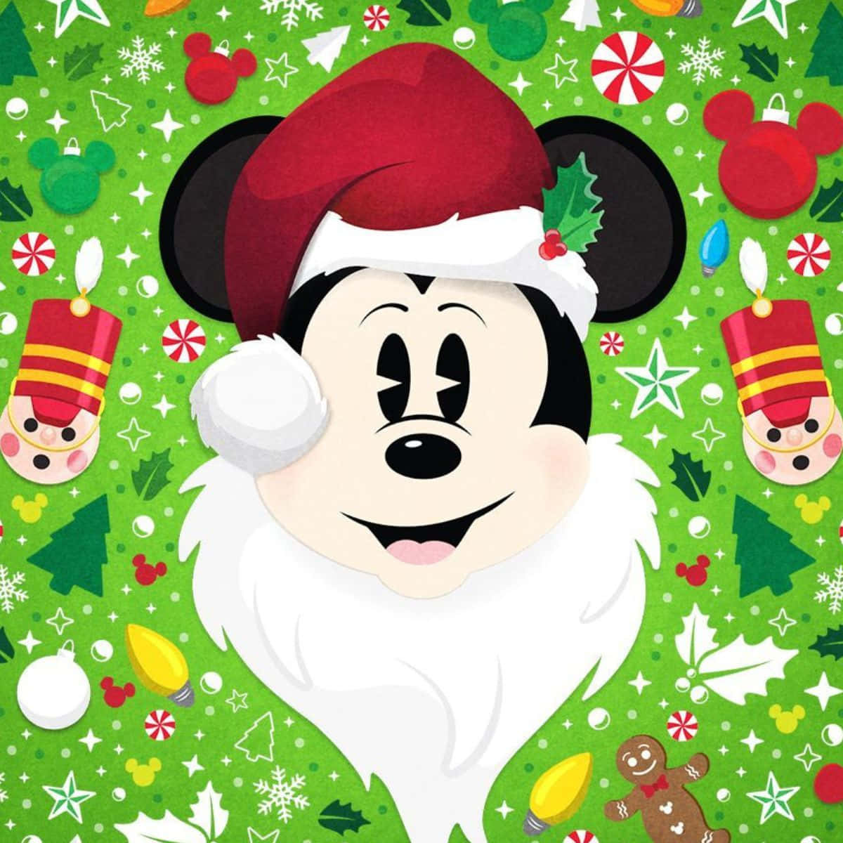 Mickey Mouse Noel şapkası ve Noel süsleriyle Duvar Kağıdı