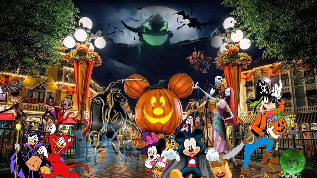 Mickey Mouse ve Arkadaşları Disneyland'da Cadılar Bayramı Kutluyor Duvar Kağıdı