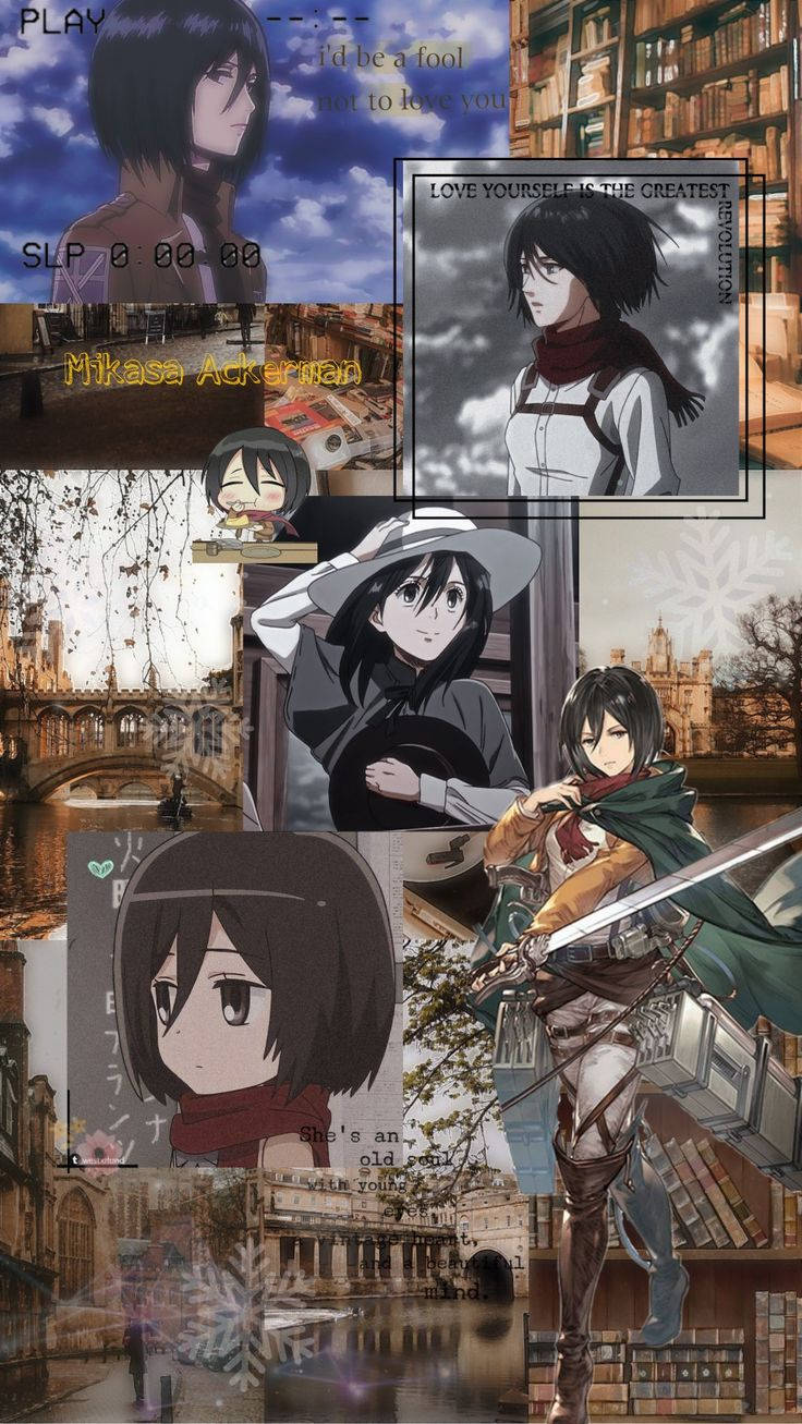 Mikasa Sevimli Altı Fotoğraf Kolajı Duvar Kağıdı
