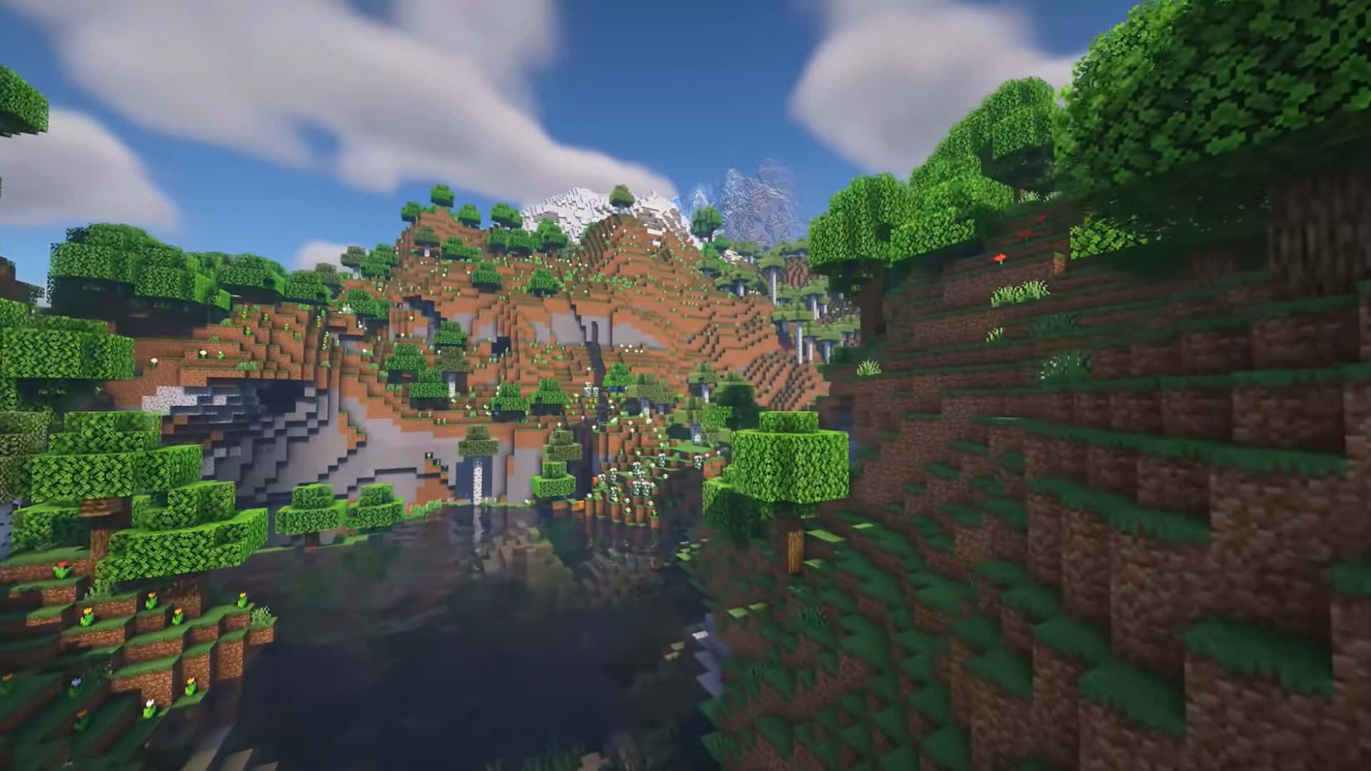 Minecraft Dağ ve Nehir Manzarası Duvar Kağıdı
