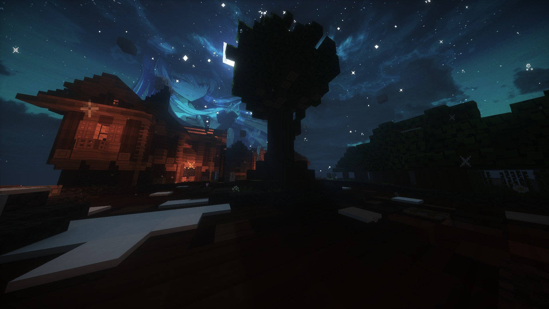 Minecraft Estetik Gece Gökyüzü Duvar Kağıdı