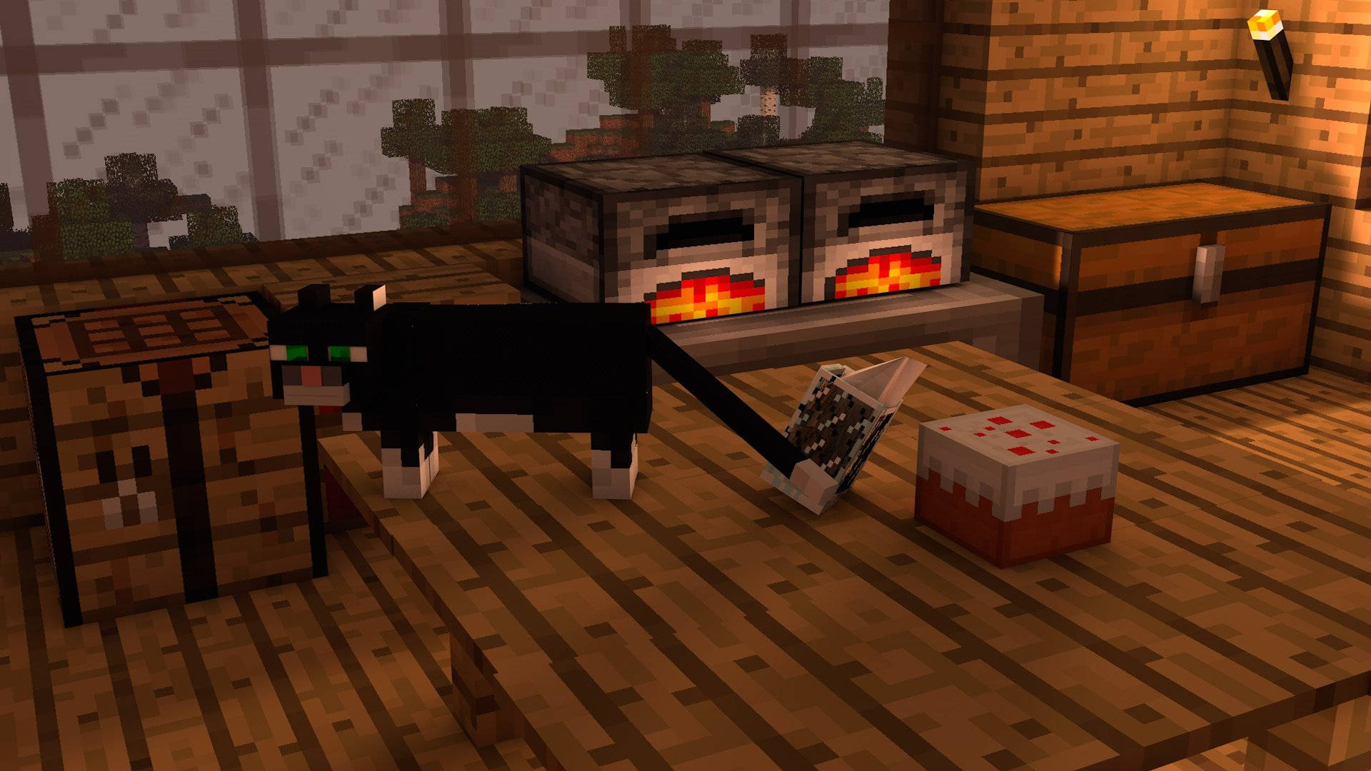 Minecraft Estetik Siyah Kedi Kutular Duvar Kağıdı