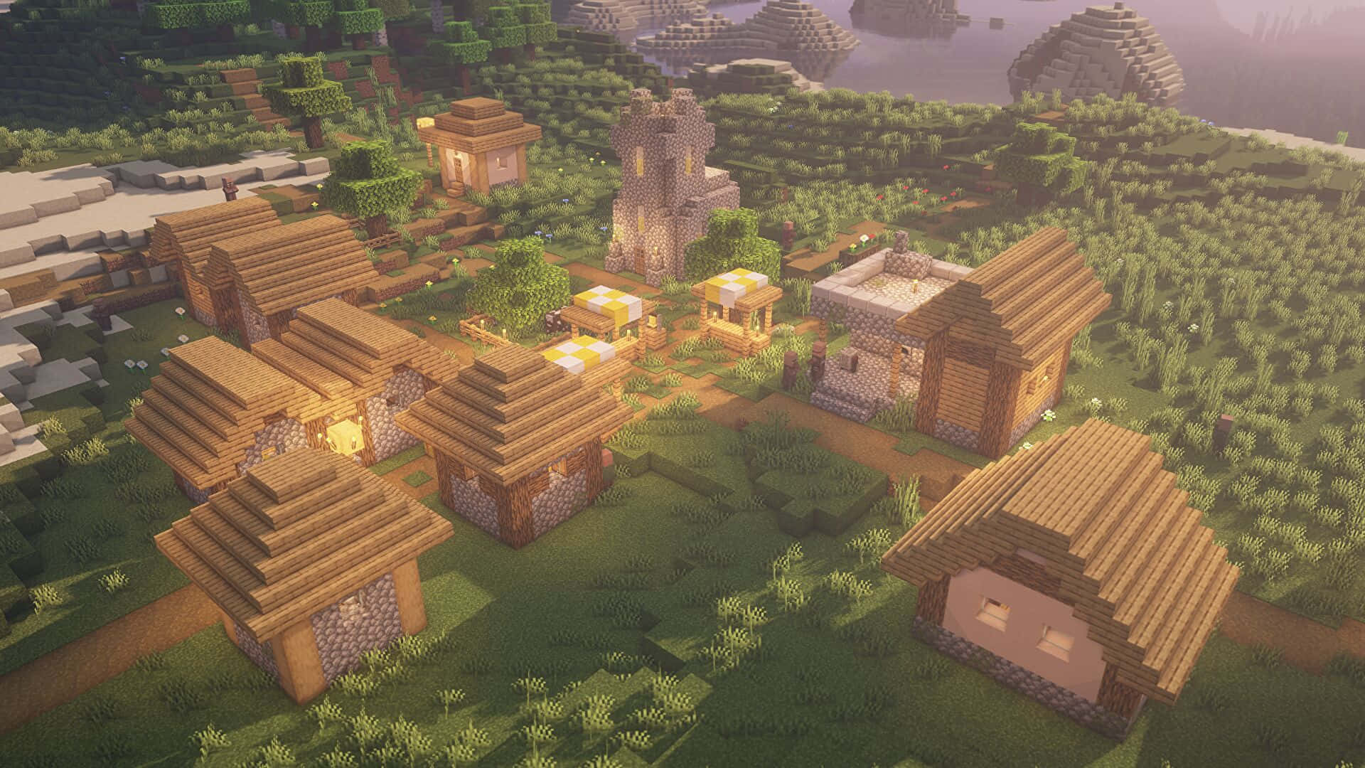 Minecraft Köy Evleri Resmi Duvar Kağıdı