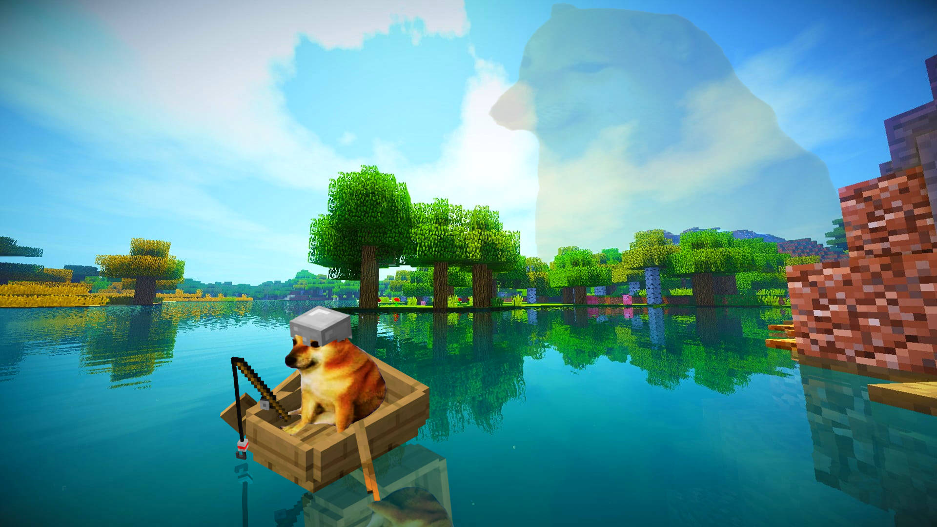 Minecraft PC Cheems Balık Tutuyor Duvar Kağıdı
