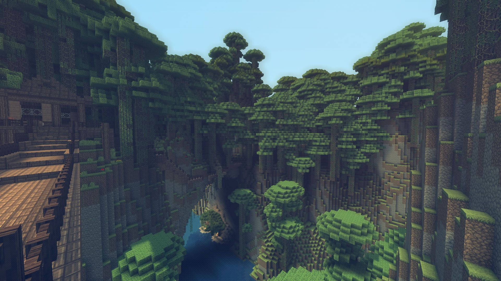 Minecraft Orman Duvar Köprüsü Manzaralı Duvar Kağıdı