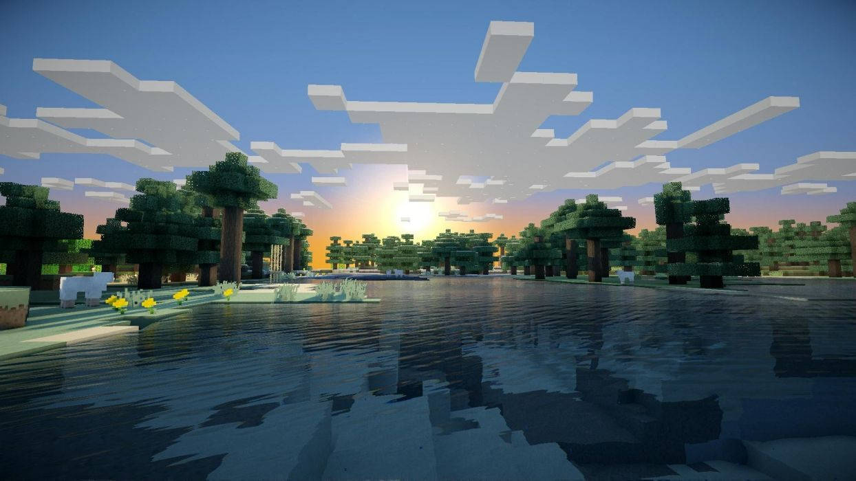 Minecraft'ta Bulutlu Bir Gün Doğumunun Güzel Manzarası Duvar Kağıdı