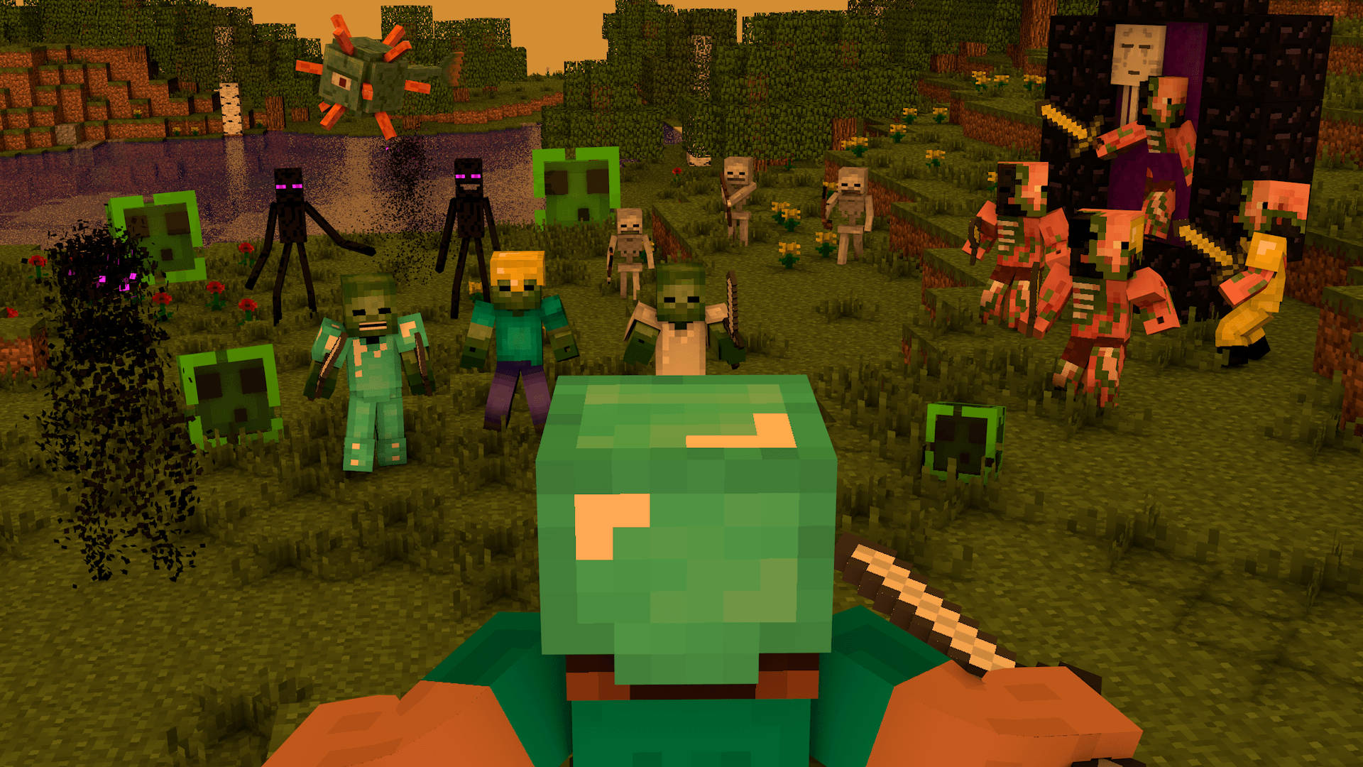 Minecraft'ta Savaşan İki Kötü Karakter Duvar Kağıdı