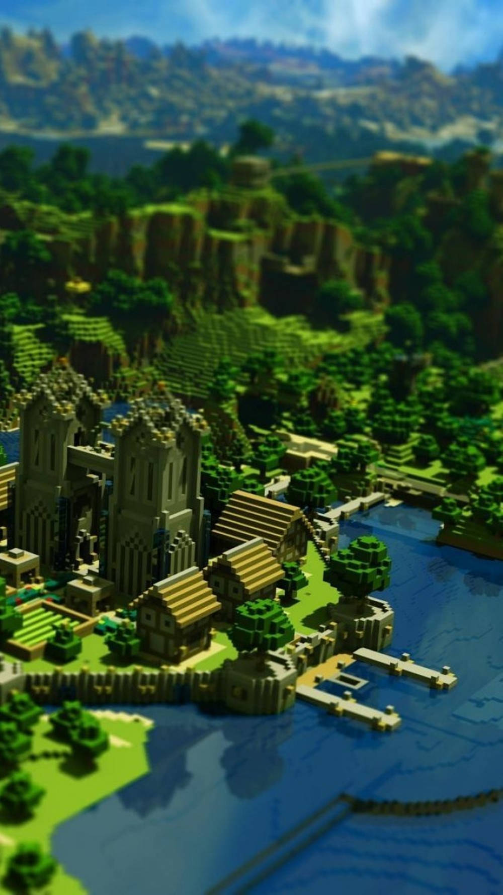 Minecraft Telefon Yeşil Şehir Üstten Görünüm Duvar Kağıdı