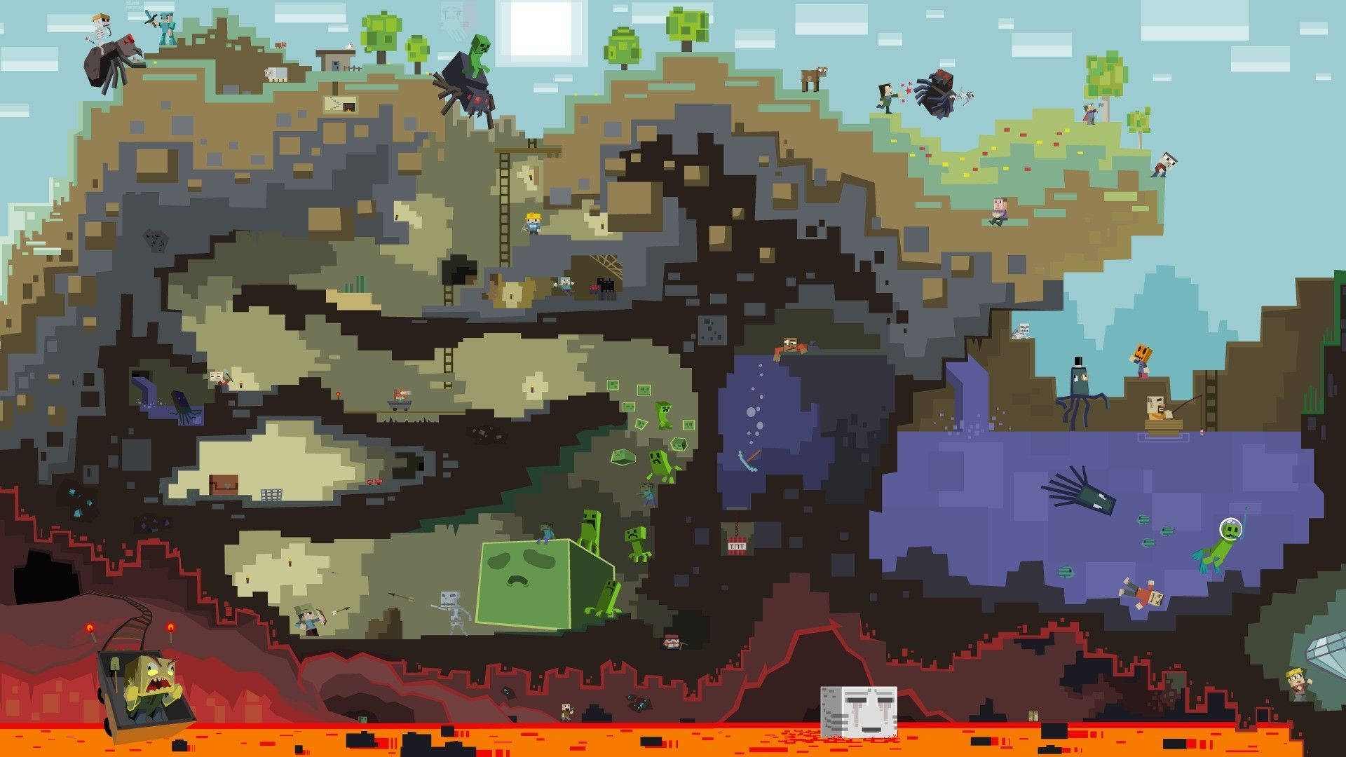 Minecraft Yeraltı ve Sualtı Yaşamı Duvar Kağıdı