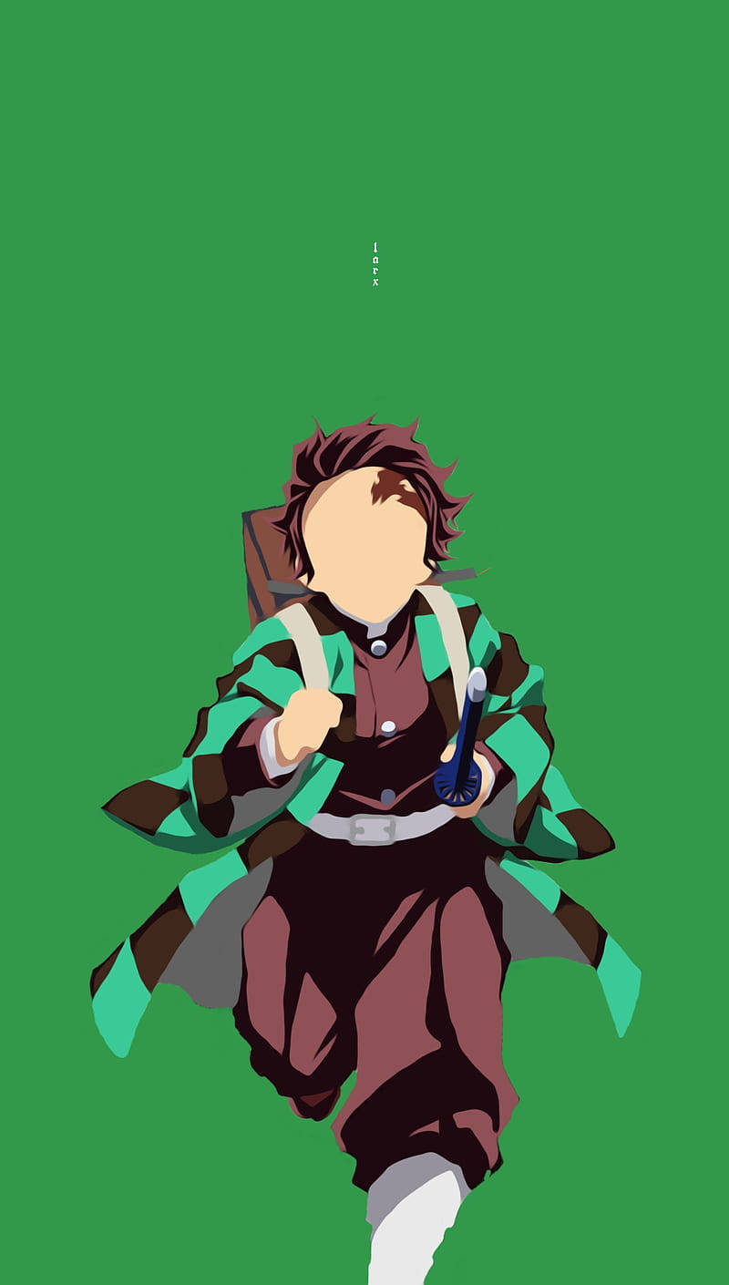 Minimalist Anime Sanatı - Demon Slayer'dan Tanjiro Kamado Telefon Ekranında Duvar Kağıdı