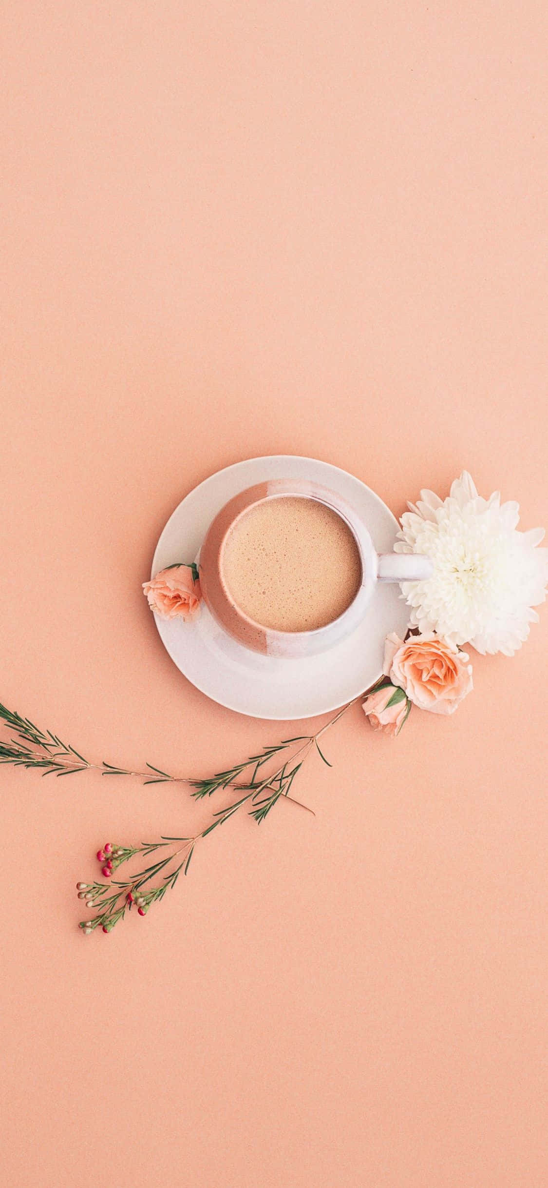 Minimalist Çiçek Ve Bir Fincan Kahve Duvar Kağıdı