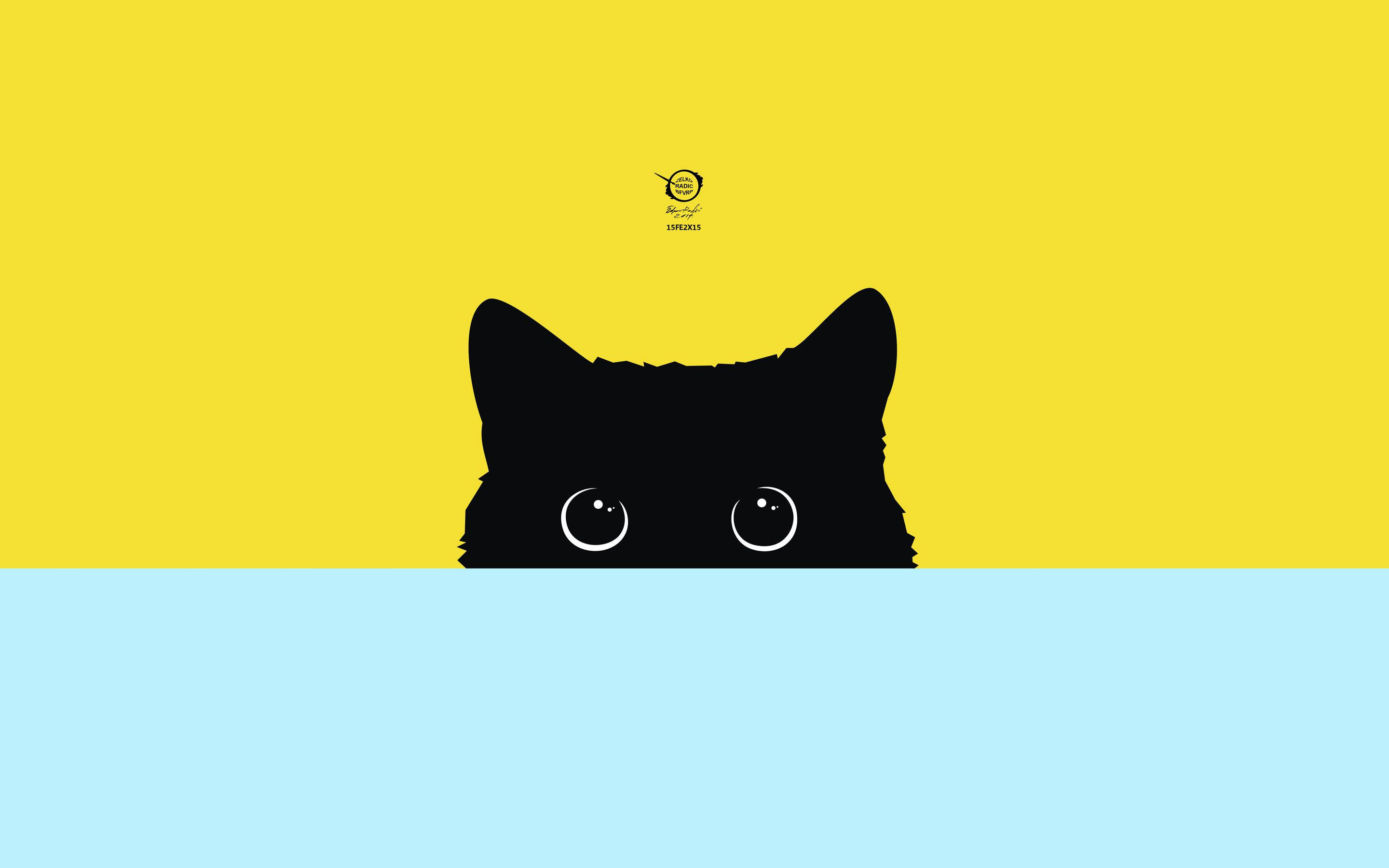 Minimalist Siyah Çizgi Film Kedi Duvar Kağıdı