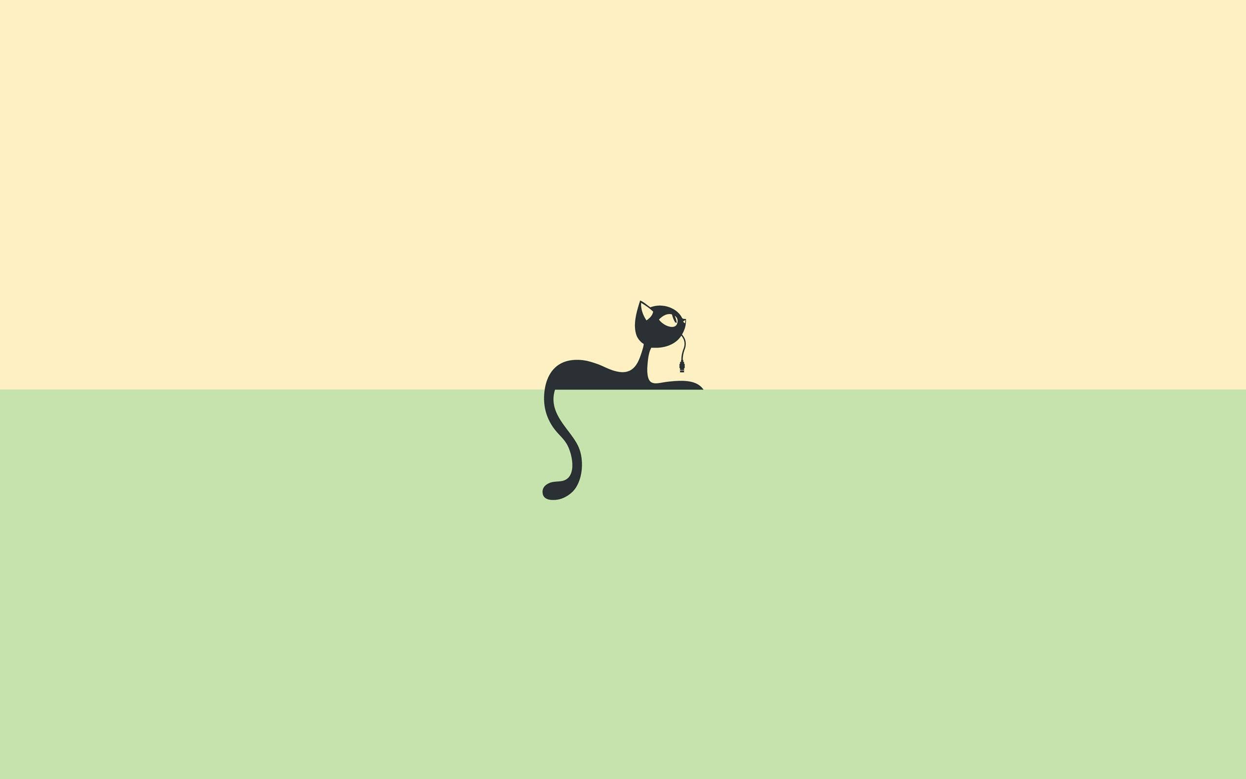 Minimalist Siyah Çizgi Film Kedi Duvar Kağıdı