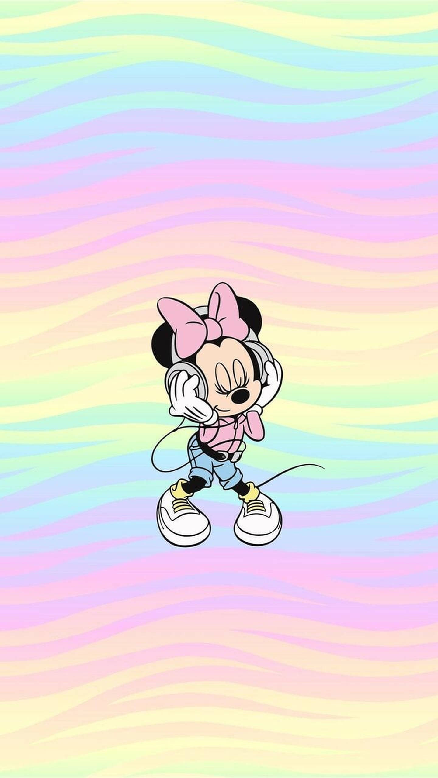 Minnie Mouse Pastel Gökkuşağı Arka Planında Duvar Kağıdı