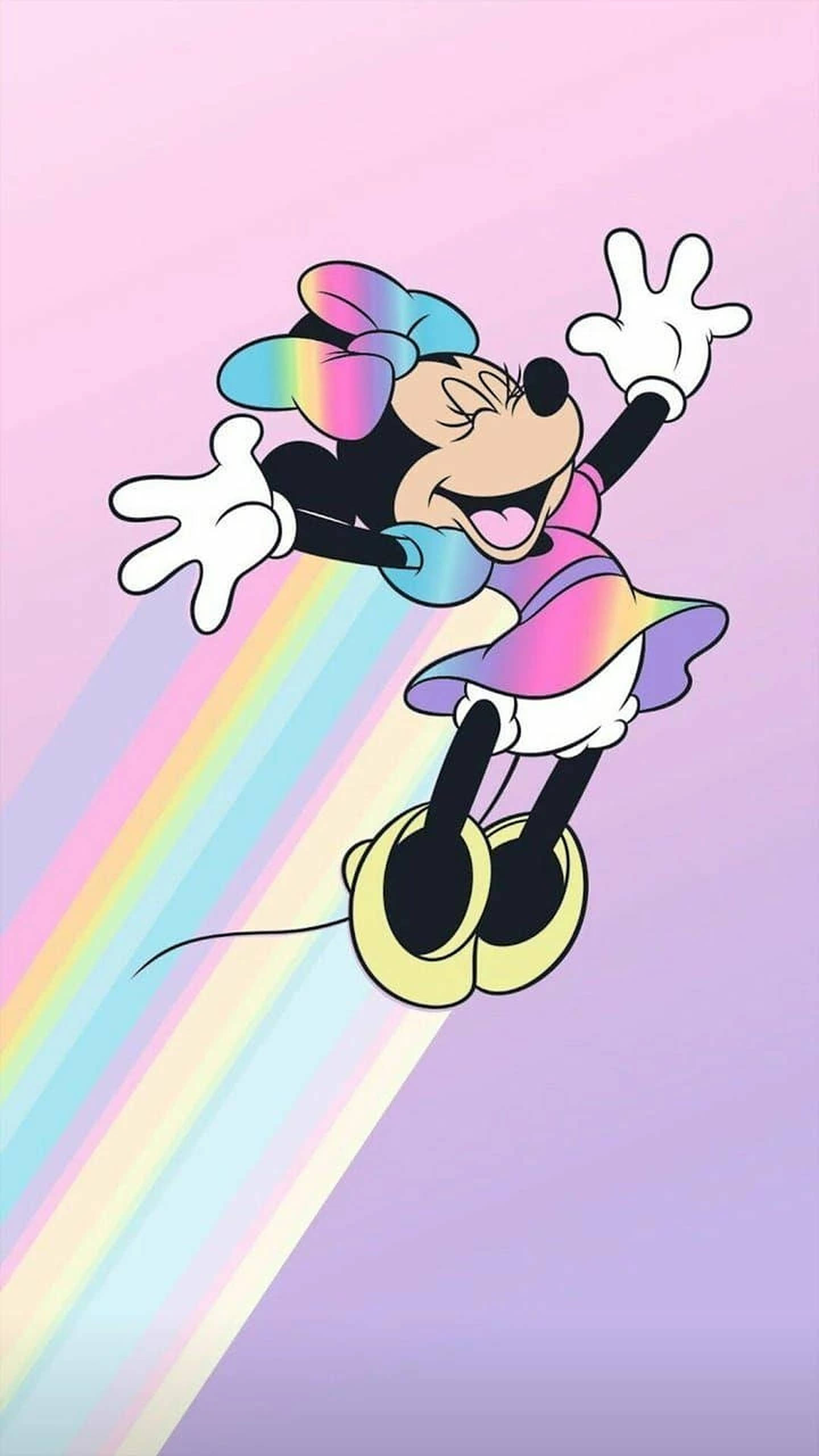 Minnie Mouse Pastel Gökkuşağı Karikatür Sanatı Duvar Kağıdı