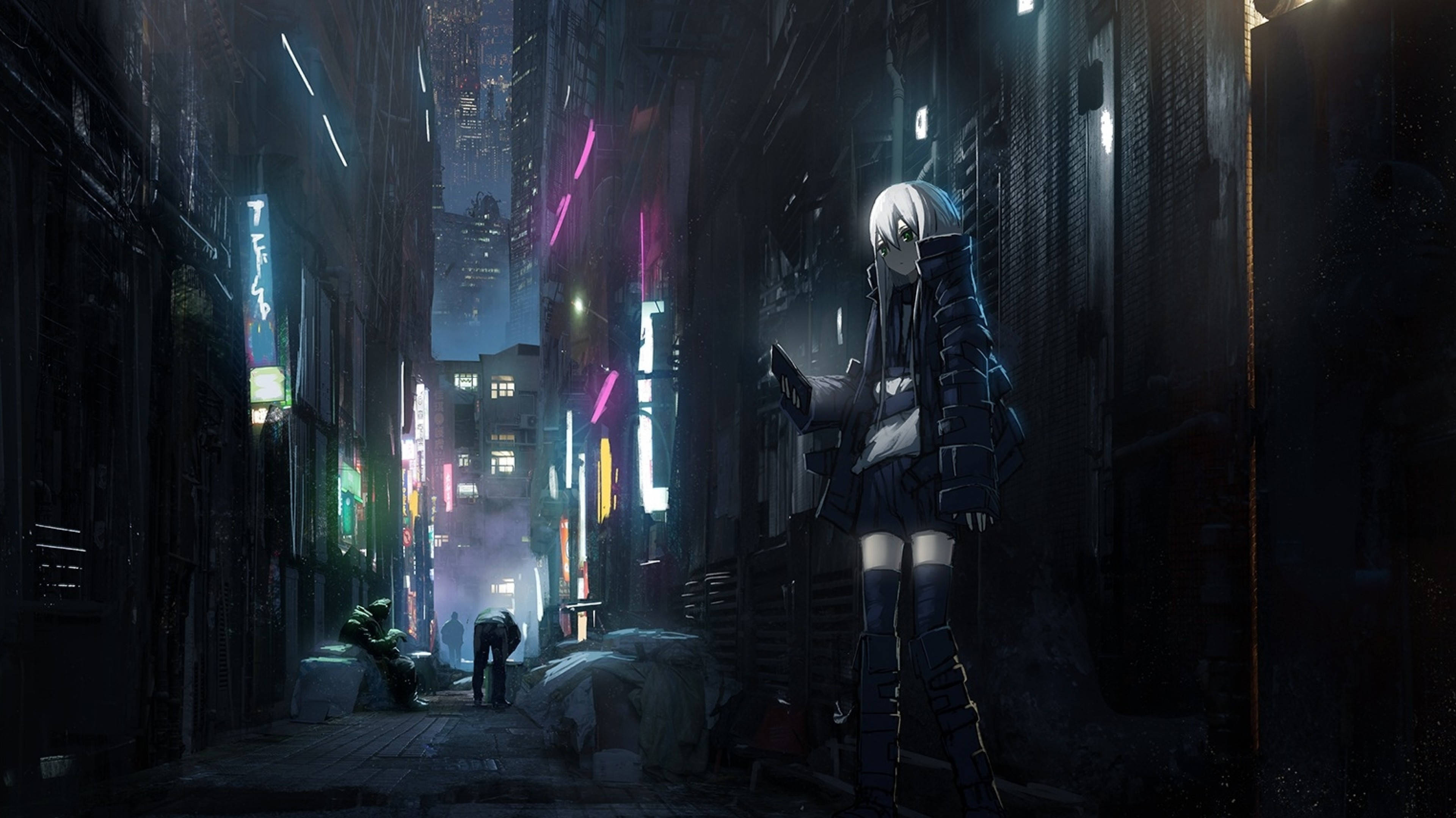 Mistik Anime Karanlık Şehir Manzarası Duvar Kağıdı