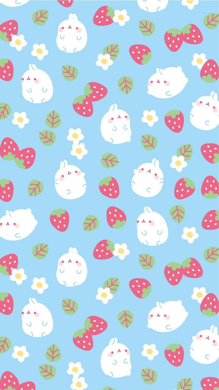 Molang Dev Bir Çileğin Keyfini Kawaii Tarzında Çıkarıyor Duvar Kağıdı