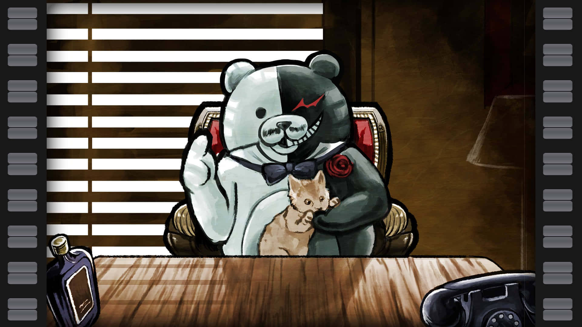 Monokuma Kucağında Bir Kediyle Duvar Kağıdı