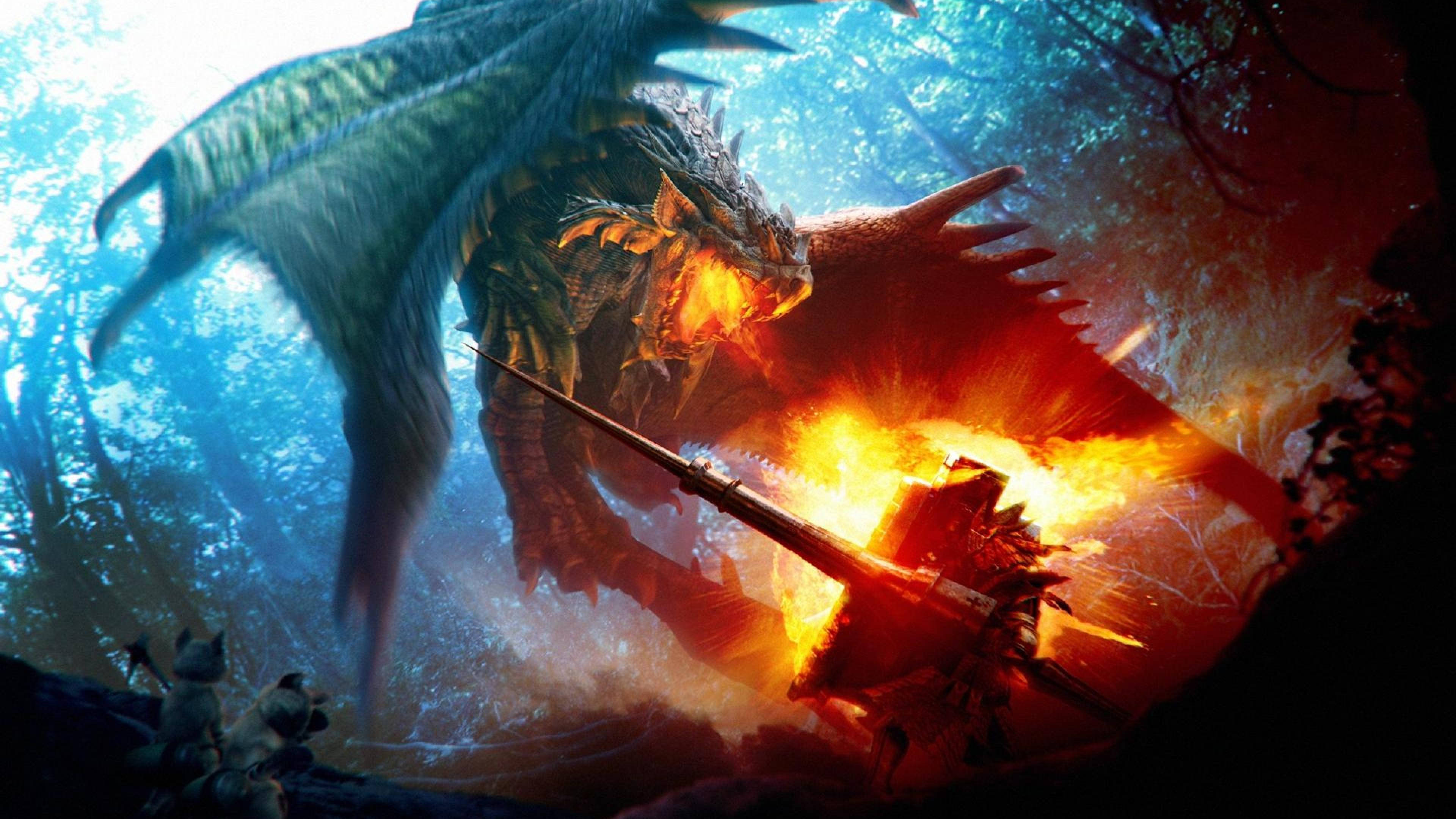 Monster Hunter 4K Ejderha Ateşi Duvar Kağıdı