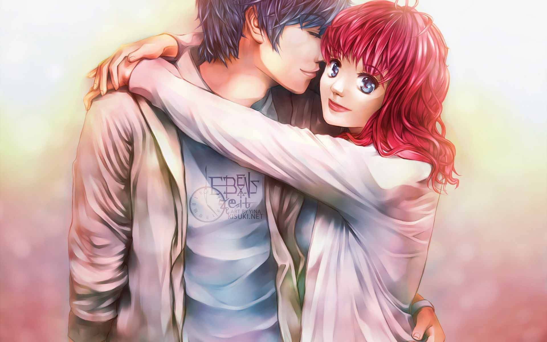 Montlu Erkek ve Kız Anime Kucaklaşması Duvar Kağıdı