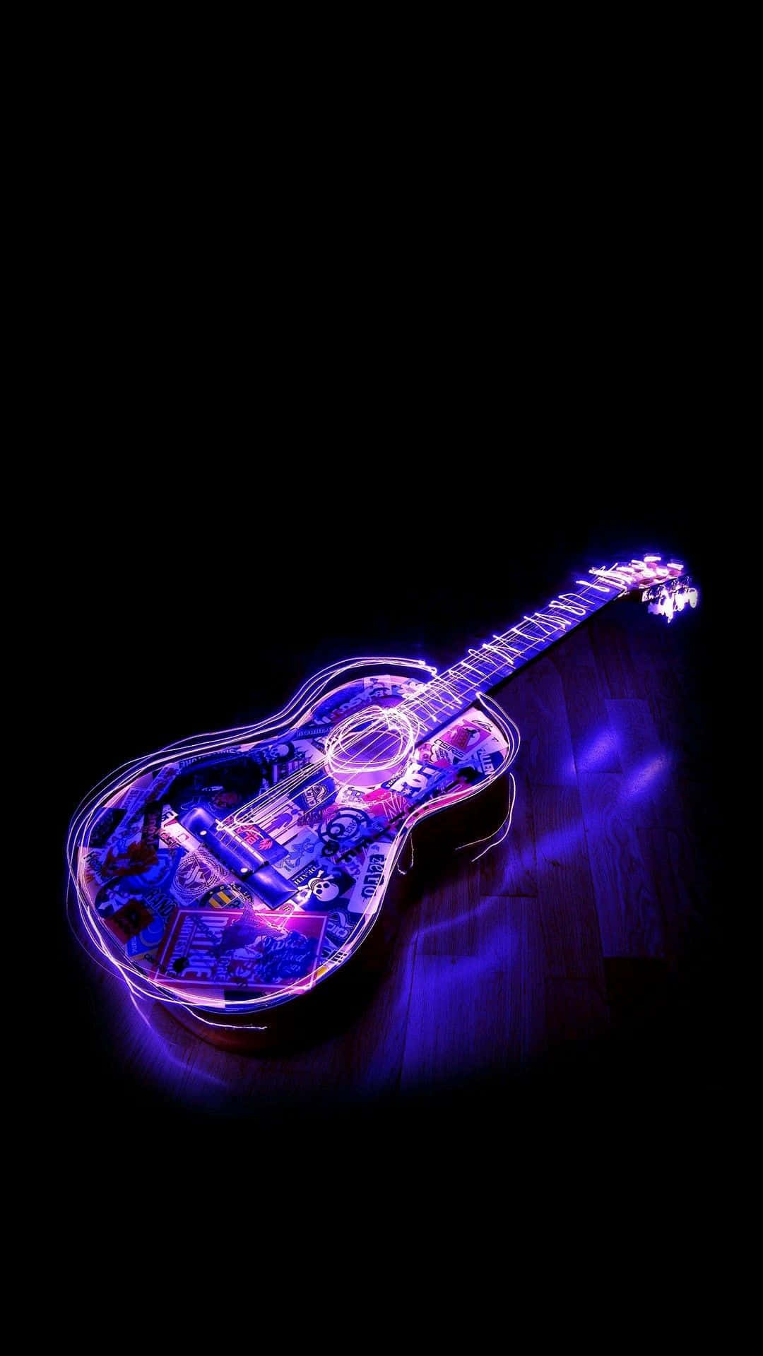Mor Neon Gitar Estetik Portre Duvar Kağıdı