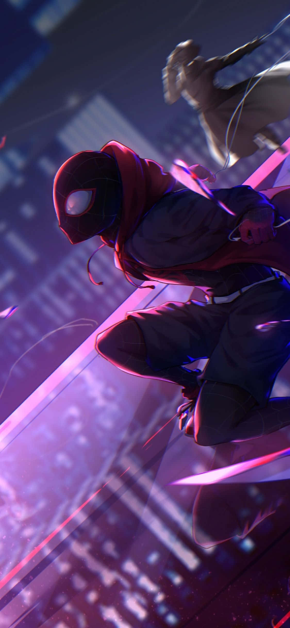 Mor Neon Işıklı Spider Man Miles Morales iPhone Duvar Kağıdı