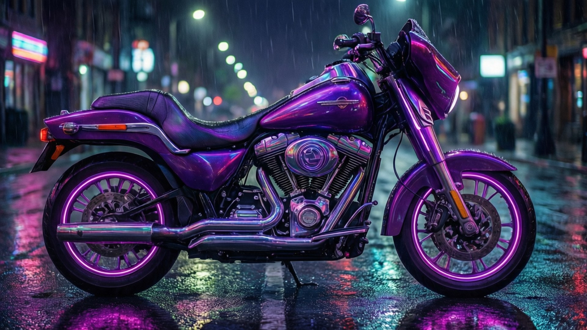 Mor Neon Motosiklet Duvar Kağıdı