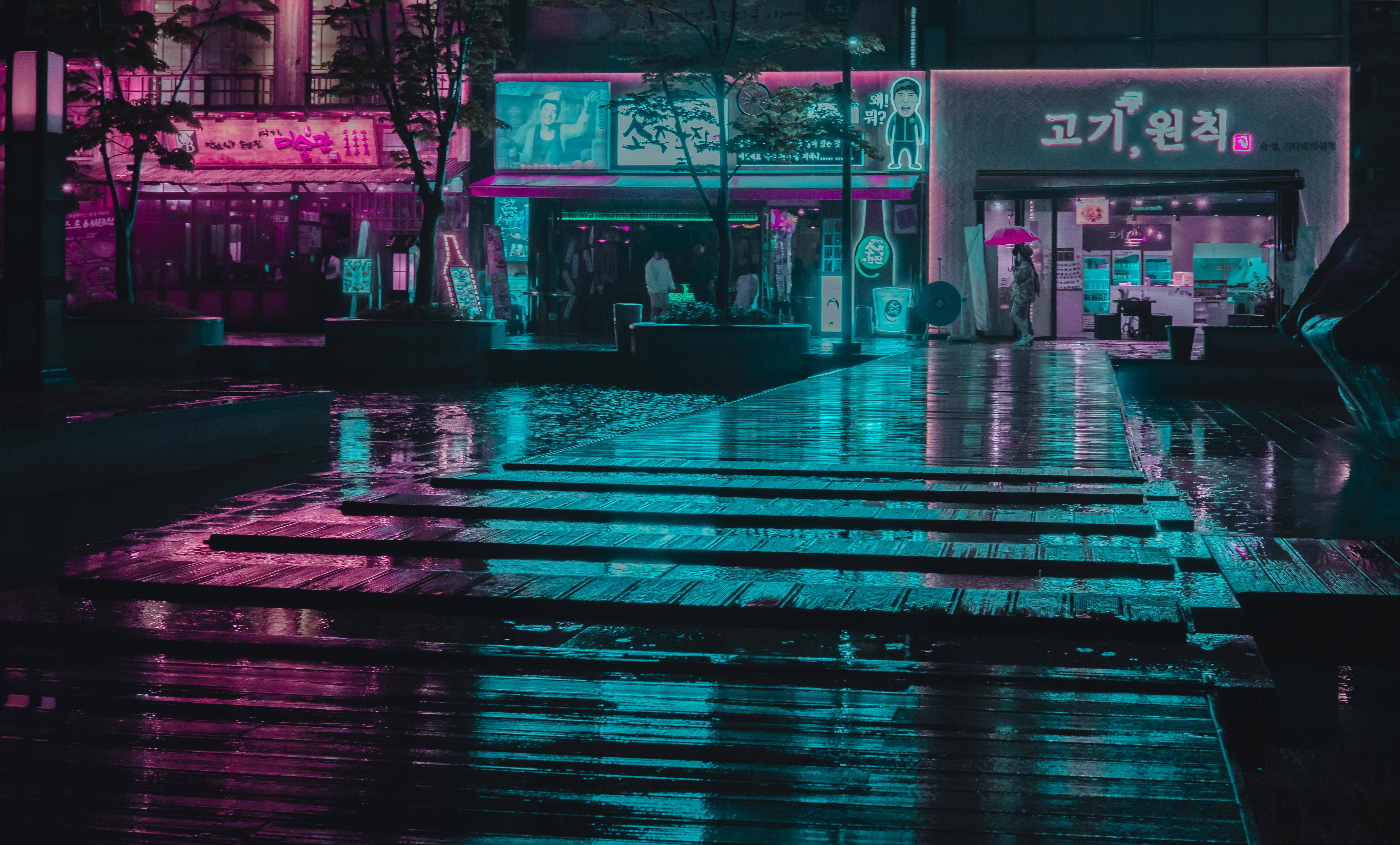 Mor Neonlu Kore Kasabası Estetik Tumblr Laptop Duvar Kağıdı