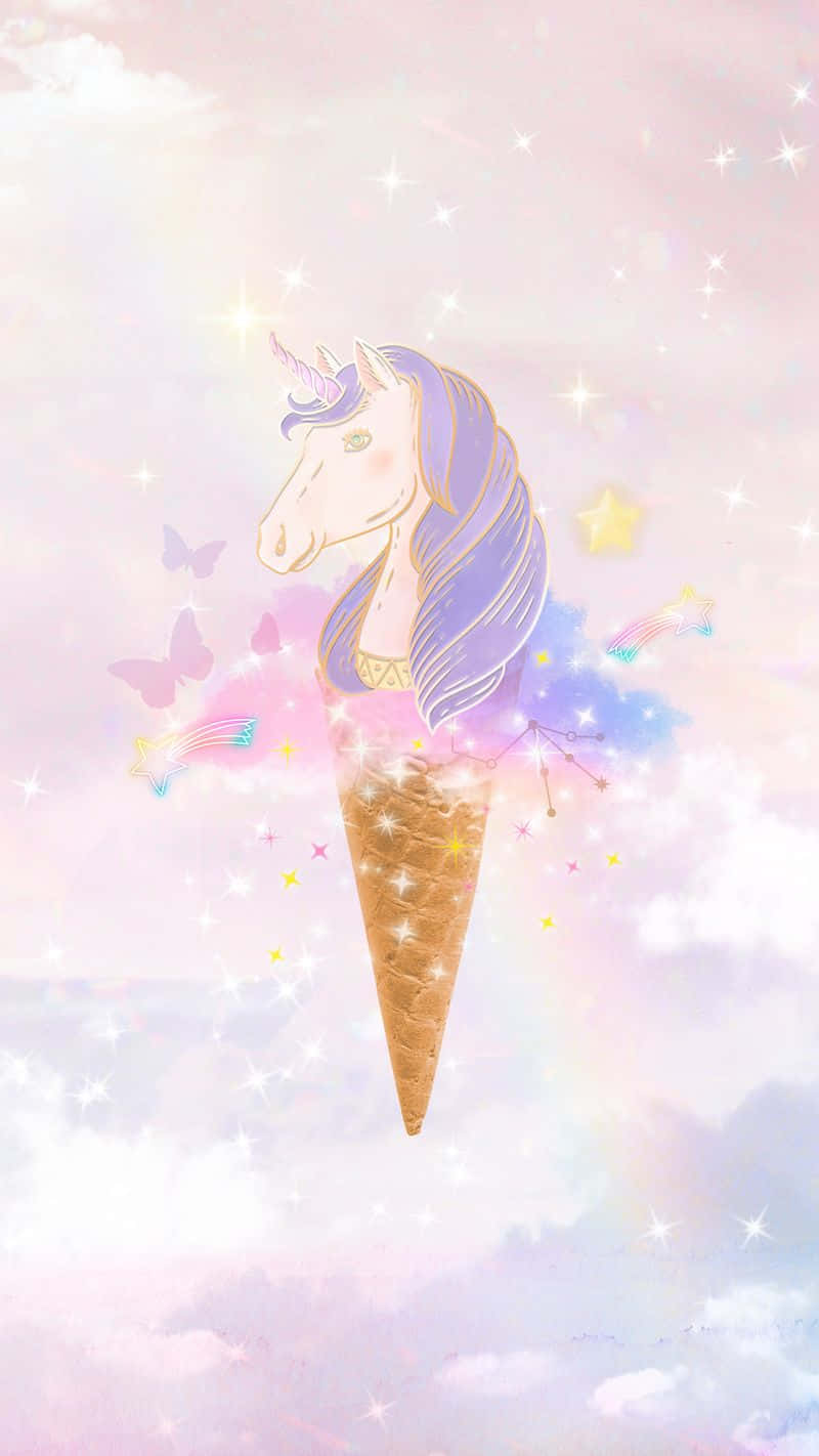 Mor Saçlı Unicorn Sevimli Dondurma Duvar Kağıdı