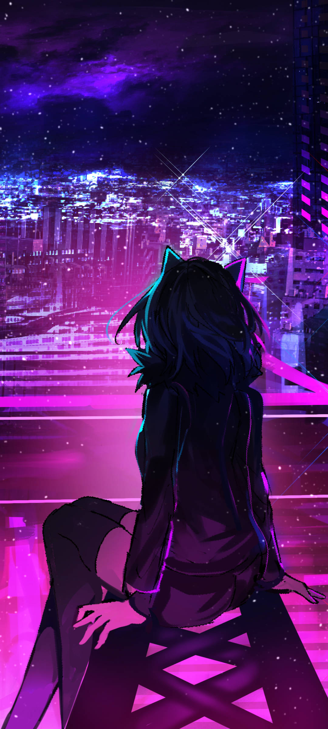 Mor Şehir Anime Telefon Duvar Kağıdı