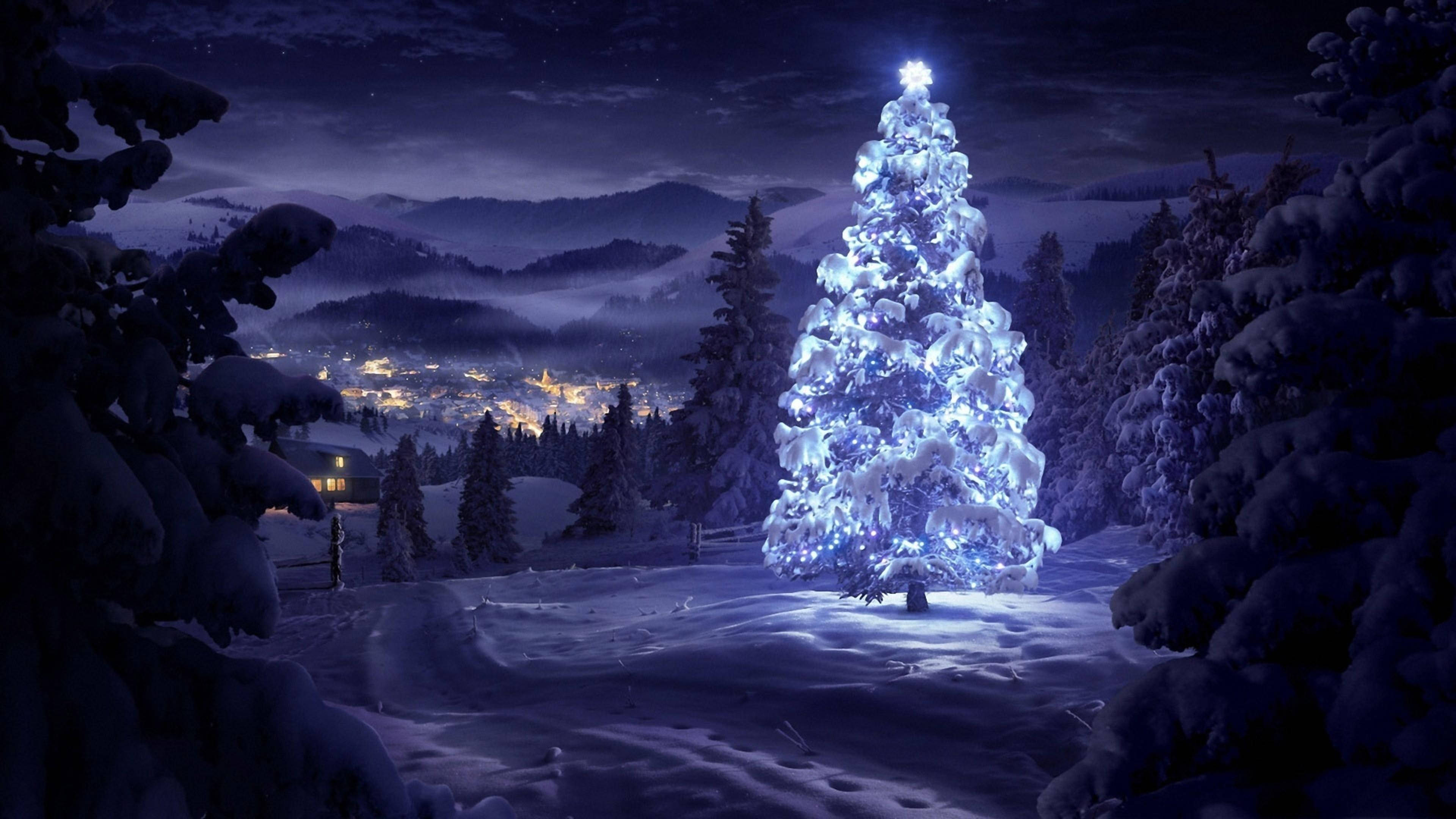 Mor Soğuk Noel Manzarası Masaüstü Duvar Kağıdı