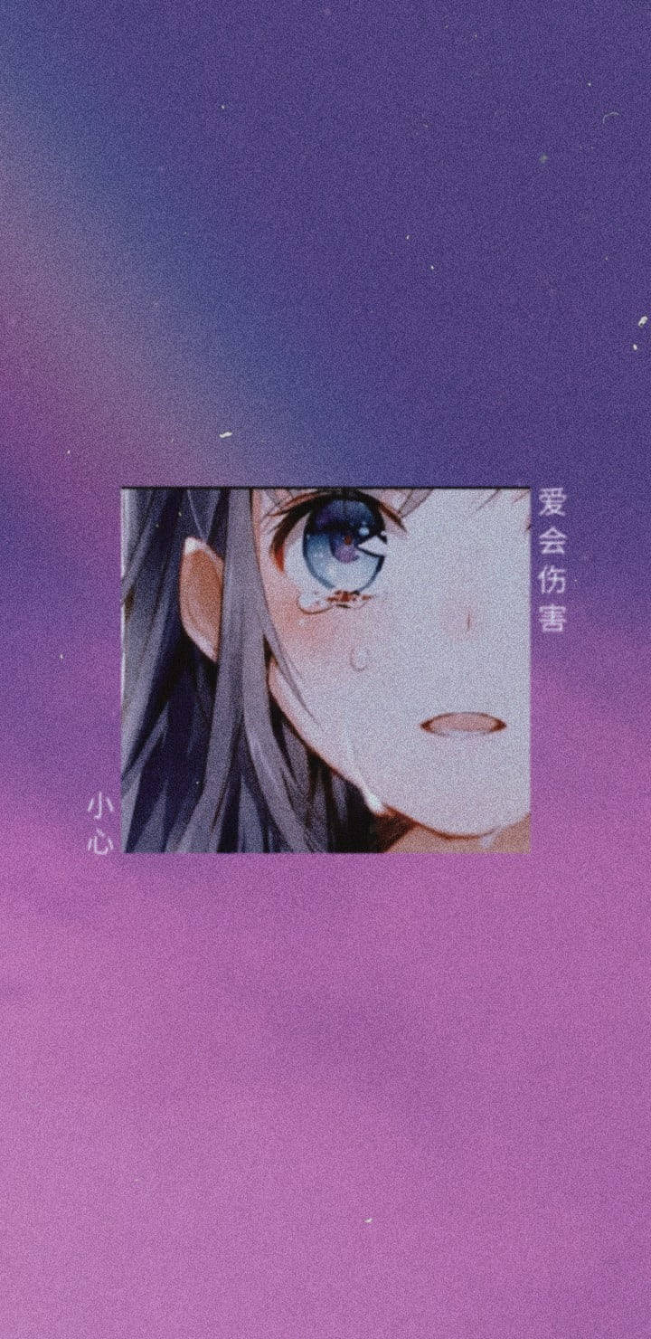 Mor ve Pembe Üzgün Estetik Anime Kızı Duvar Kağıdı