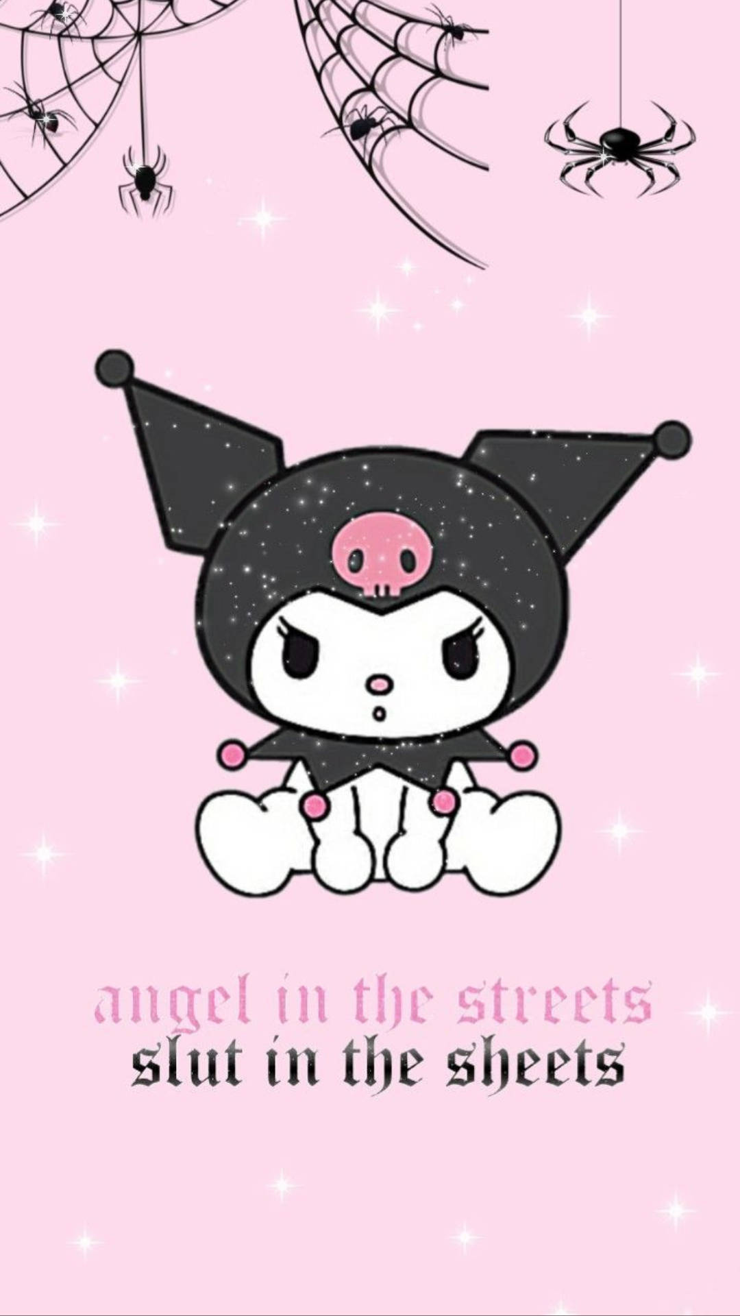 My Melody Kuromi Örümcekler ve Ağlarla Duvar Kağıdı