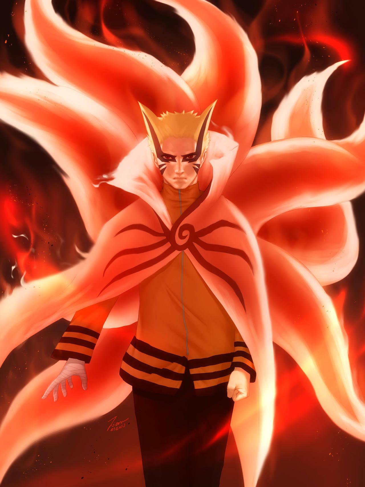 Naruto Baryon Modu Alevli Kuyruklar Duvar Kağıdı