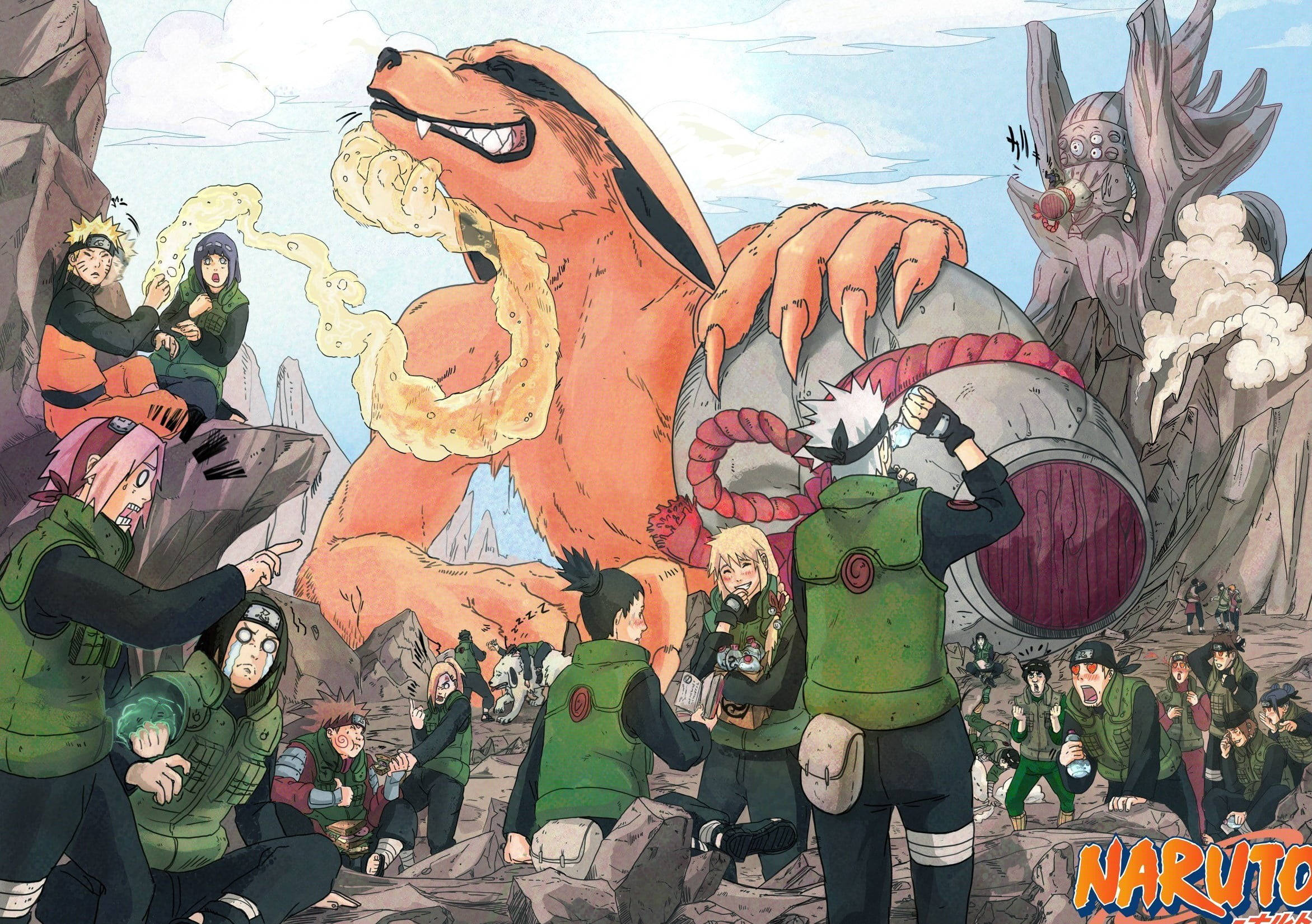 Naruto Canlı Duvar Kağıdı: Dev Kurama Karakterlerin Üzerinde Duruyor Duvar Kağıdı