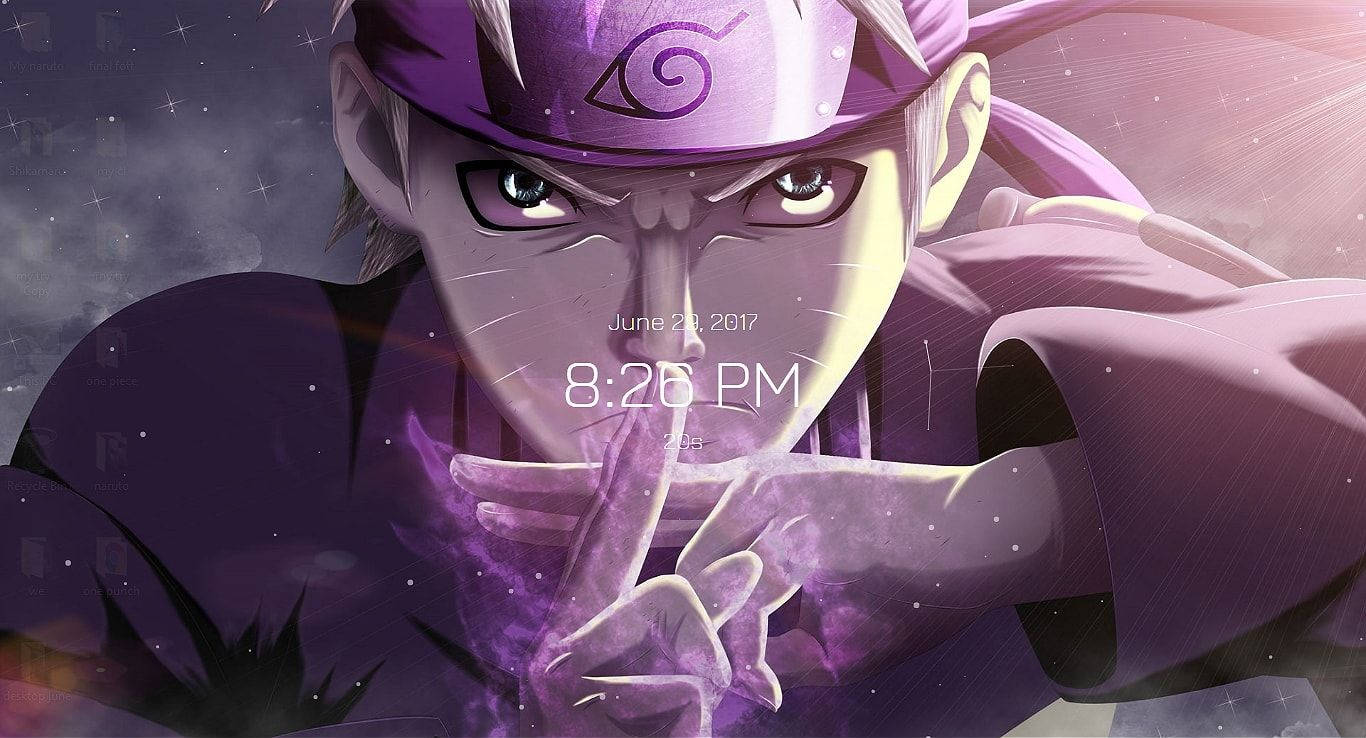 Naruto Canlı Mor Estetik Dijital Saat Duvar Kağıdı