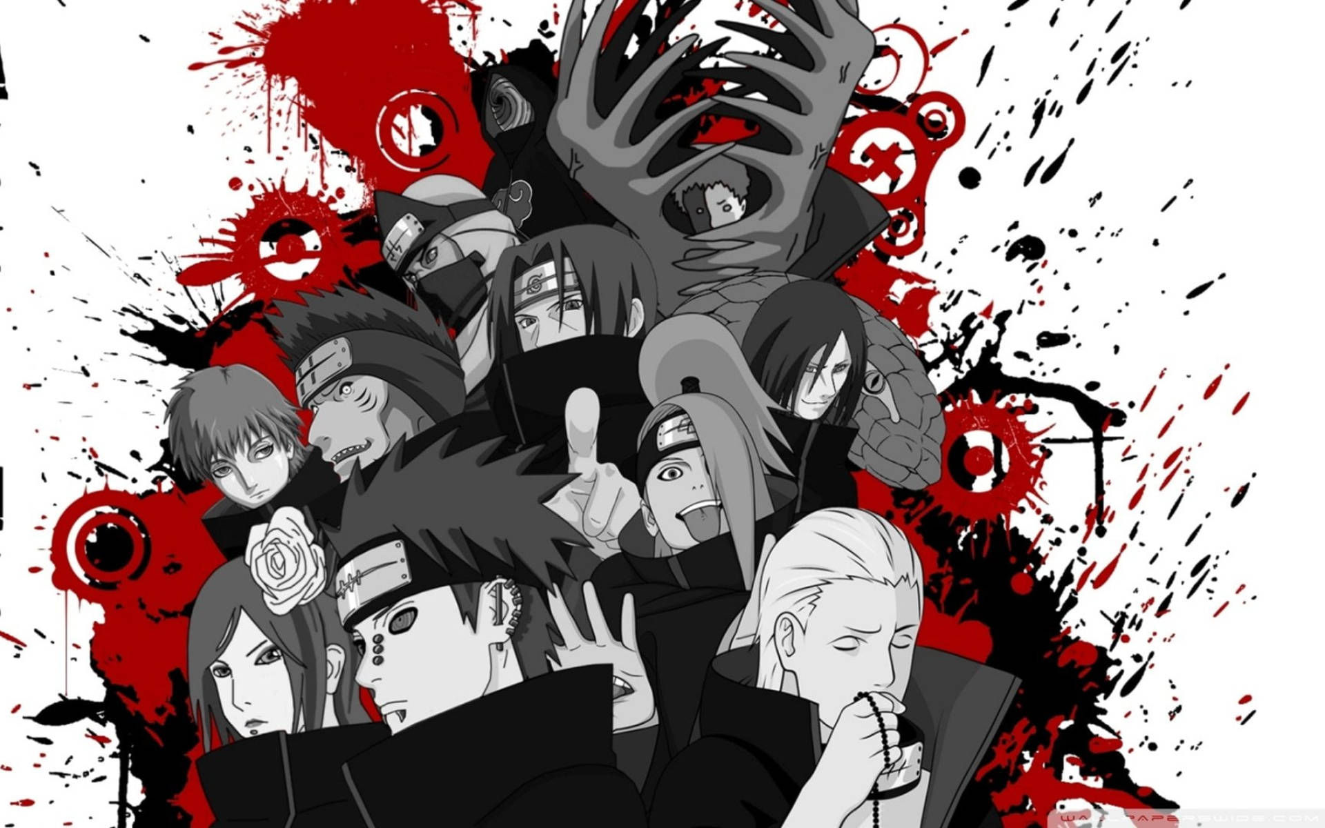 Naruto Karakterleri Akatsuki Gri Ton Duvar Kağıdı