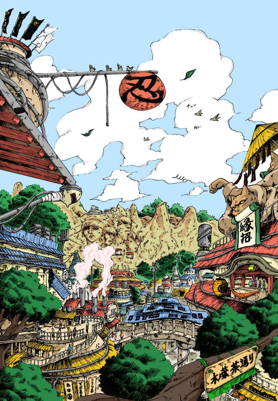 Naruto Konoha Köyü Grafik Sanat Duvar Kağıdı