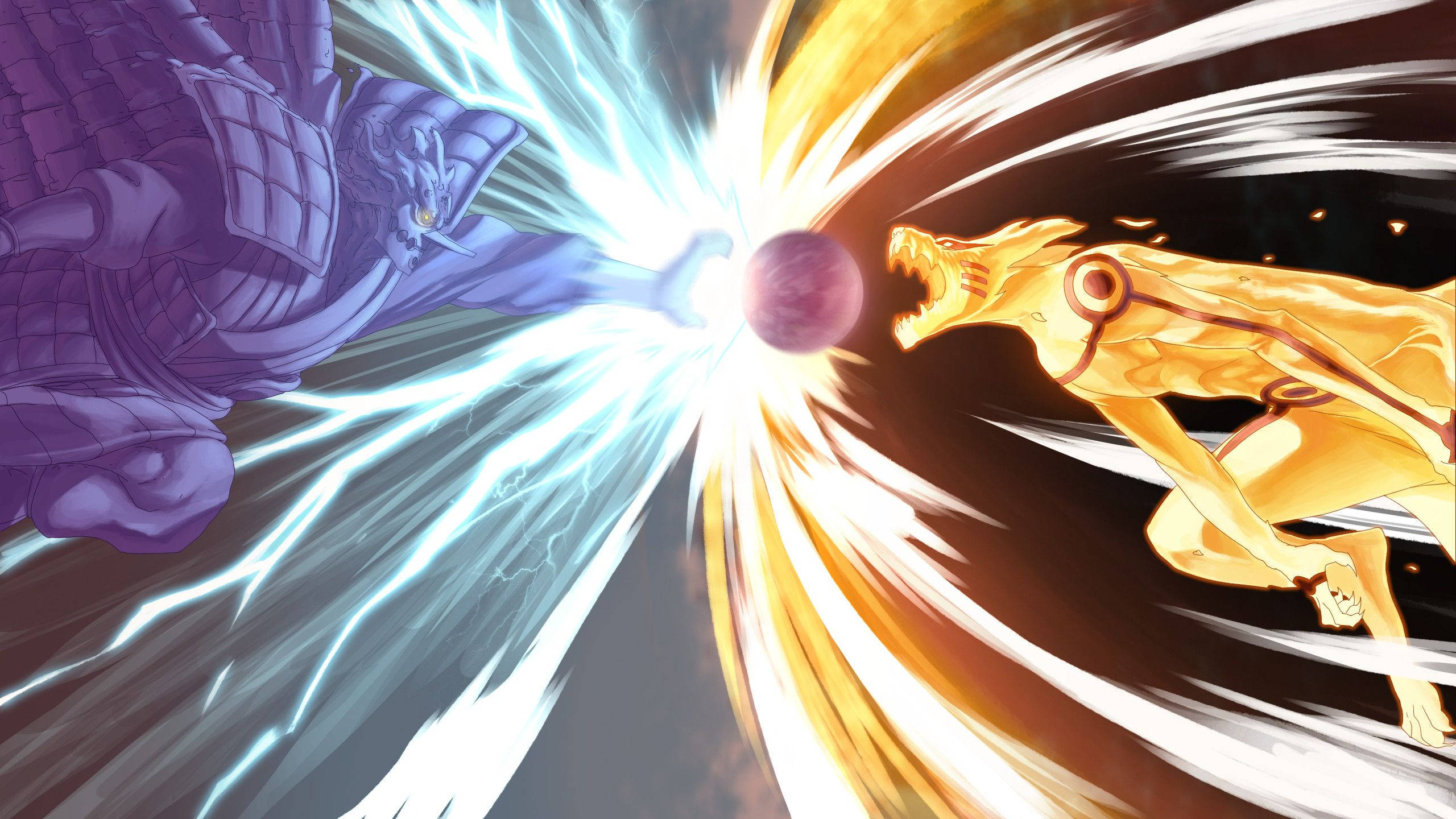 Naruto Uzumaki Kurama Modunda, Sasuke Uchiha Susano Modunda Savaşıyor Duvar Kağıdı