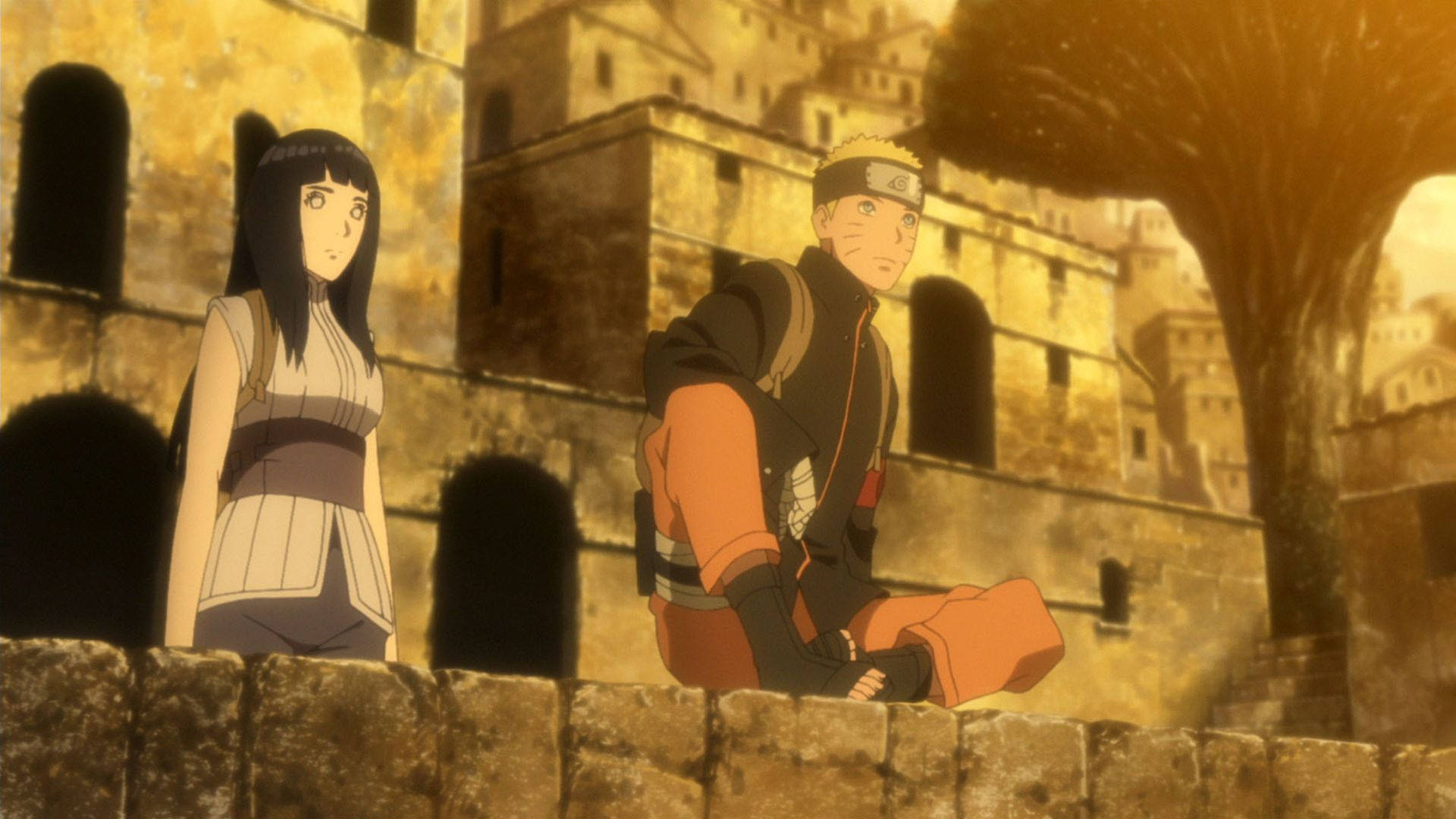 Naruto ve Hinata Taş Bir Yapı Üzerinde Duvar Kağıdı