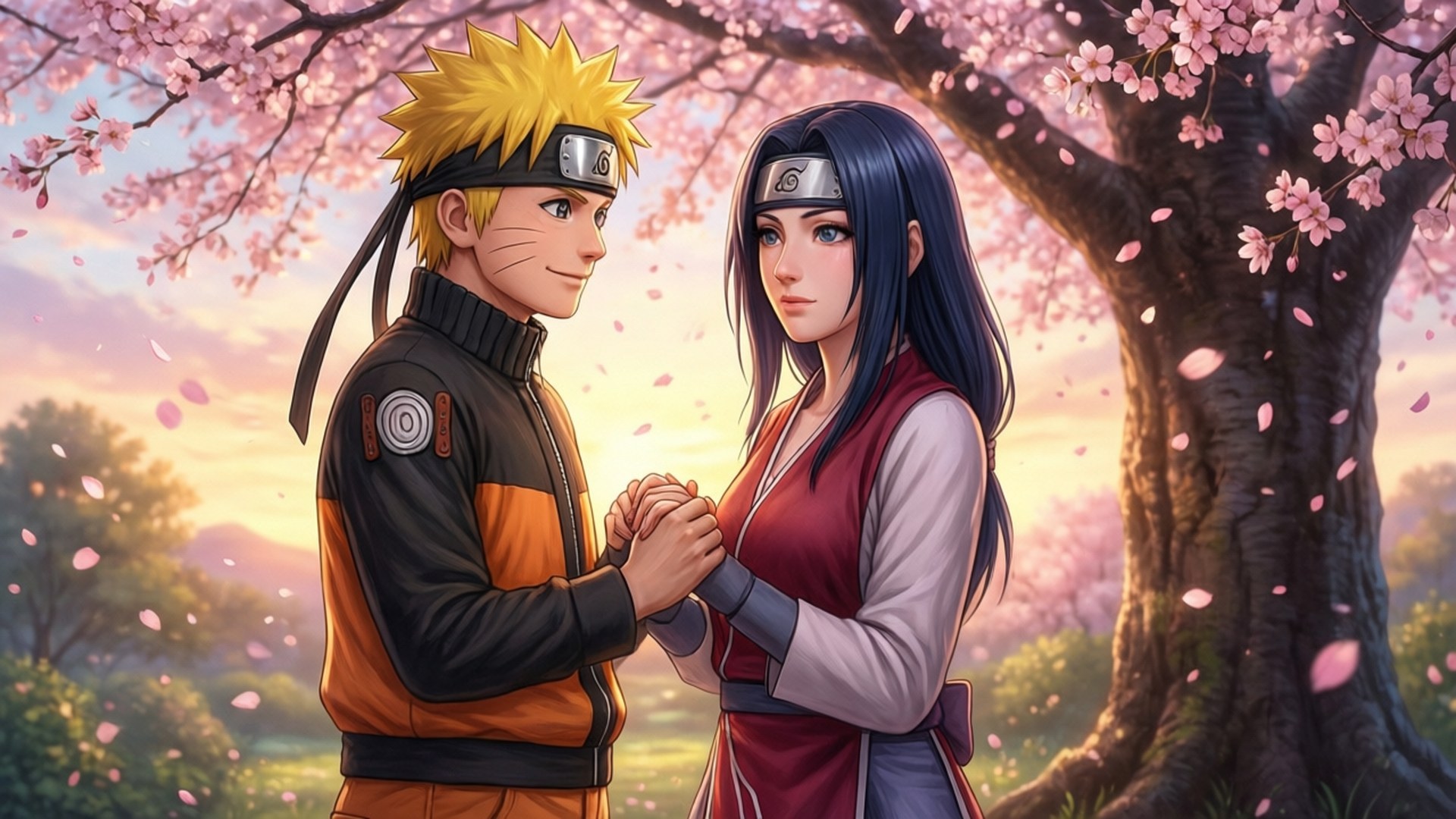 Naruto ve Hinata Kiraz Çiçekleri Altında Duvar Kağıdı